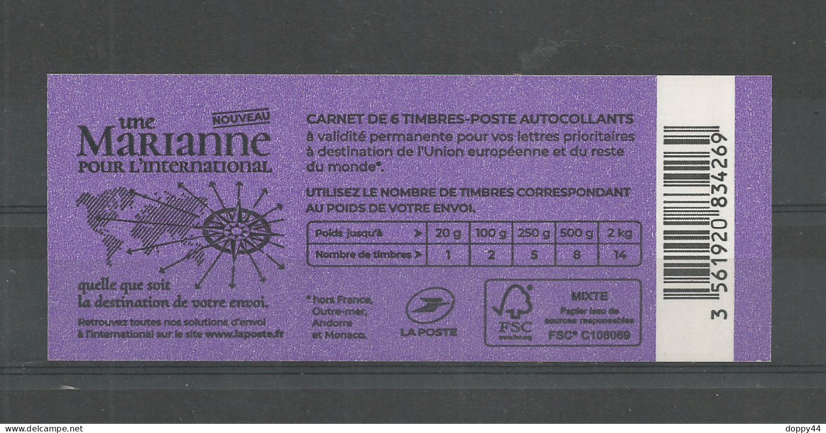 CARNET MARIANNE L'ENGAGEE N° 1656-C1 Tarif International Legende Phi@poste. Cote 30 Euros. - 2018-2023 Marianne L'Engagée