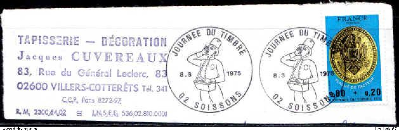 France Poste Obl Yv:1838 Mi:1911 Journée Du Timbre Premier Jour 8-3-75 TB Sur Fragment - Used Stamps