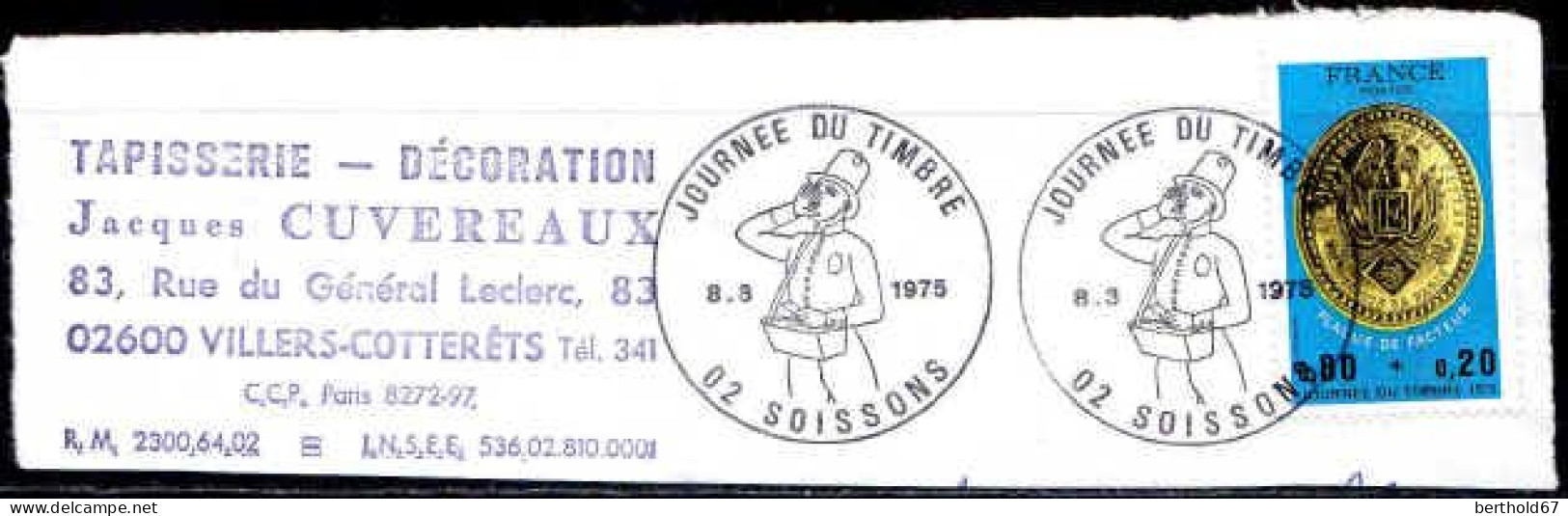 France Poste Obl Yv:1838 Mi:1911 Journée Du Timbre Premier Jour 8-3-75 TB Sur Fragment - Usados