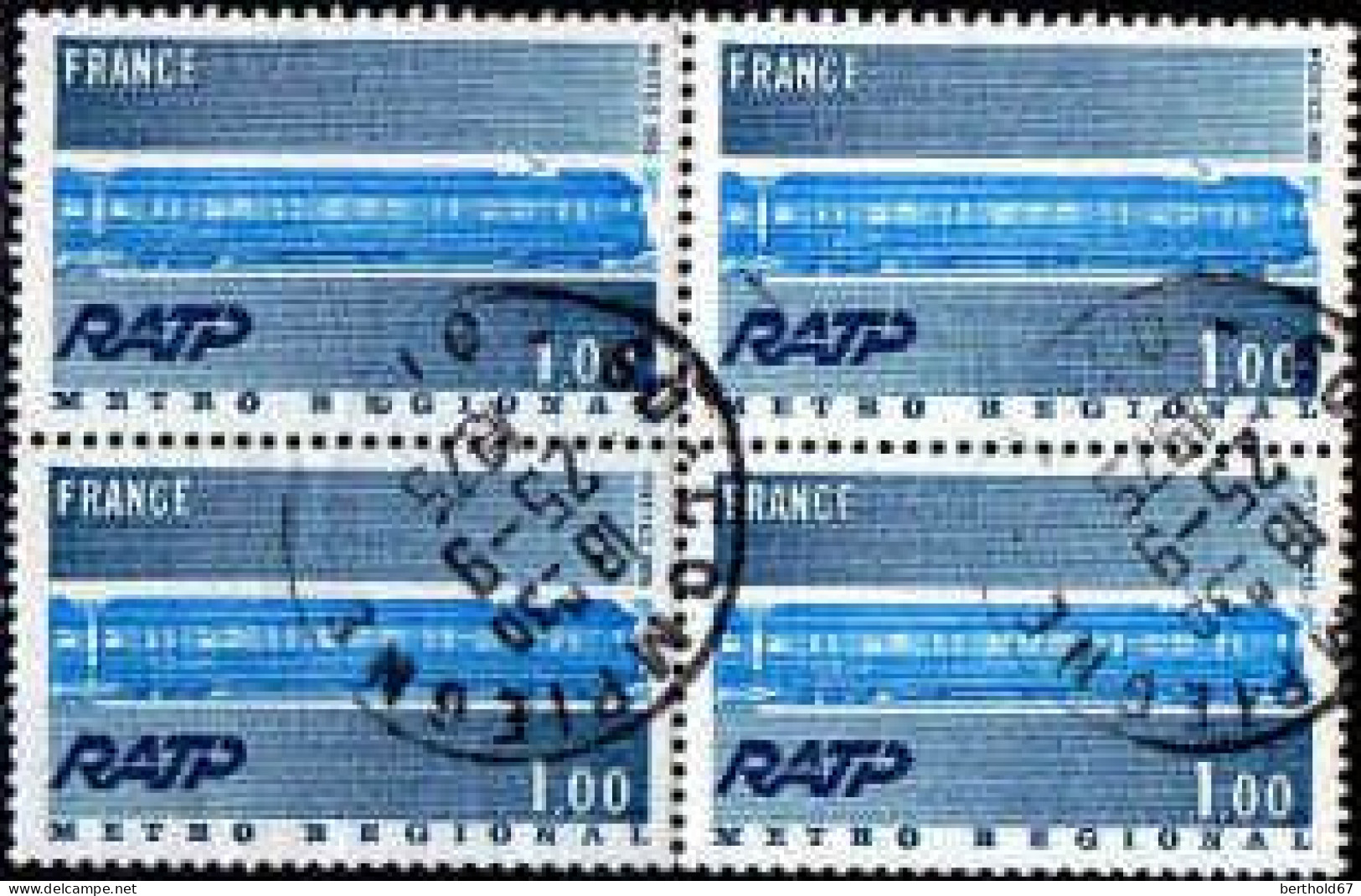 France Poste Obl Yv:1804 Mi:1928 Métro Régional RATP Bloc De 4 (TB Cachet Rond) - Usados