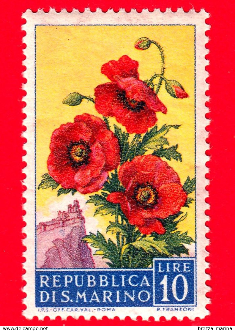 Nuovo - MNH - SAN MARINO - 1957 - Fiori - 2ª Emissione - Papaveri - 10 - Ongebruikt