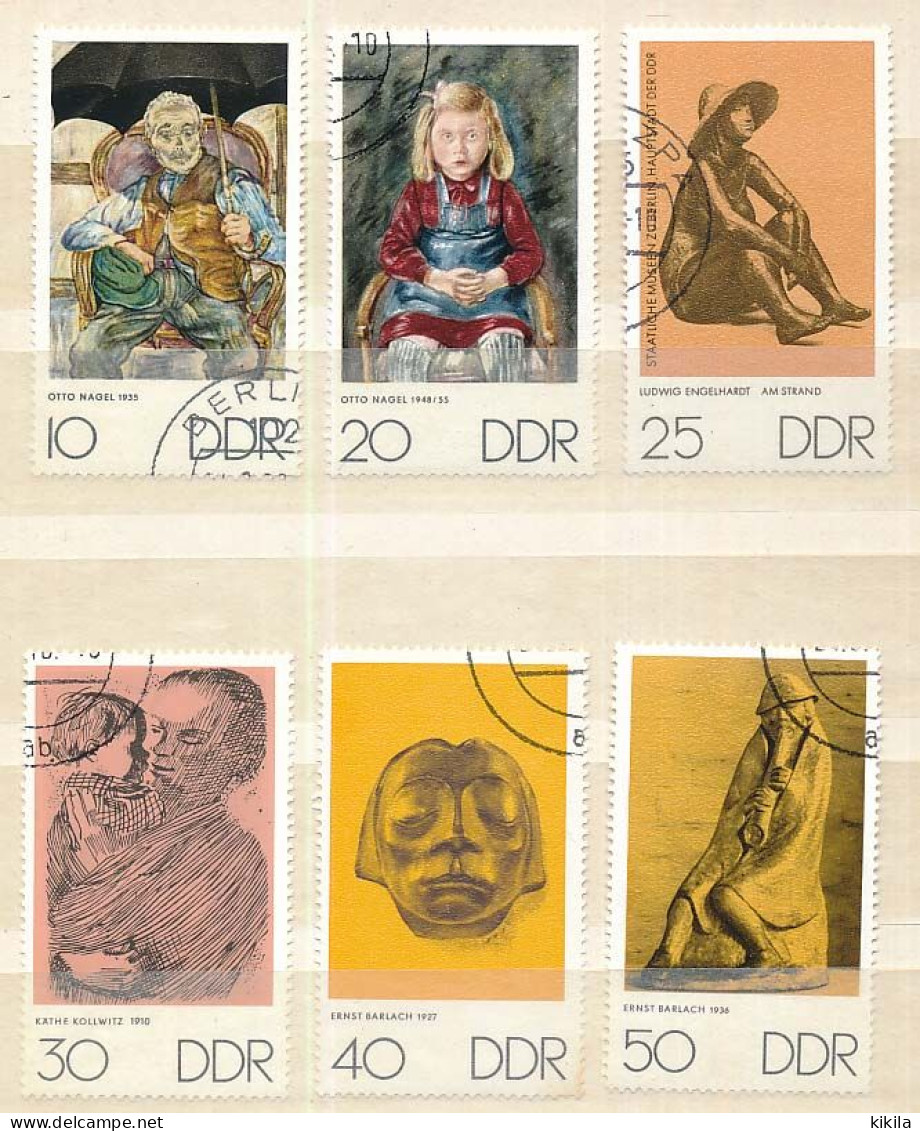 6 Timbres Oblitérés ALLEMAGNE DE L'EST DDR IV-4 Tableaux Peintures De Otto Nagel, Ernst Barlach, Kate Kollwitz Et * - Andere & Zonder Classificatie