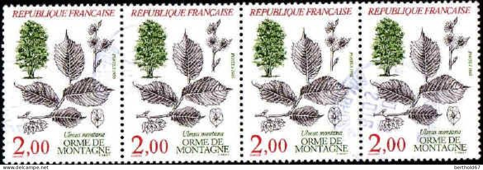 France Poste Obl Yv:2385 Mi:2515 Orme De Montagne Ulmus Montana Bloc De 4 (Beau Cachet Rond) - Used Stamps