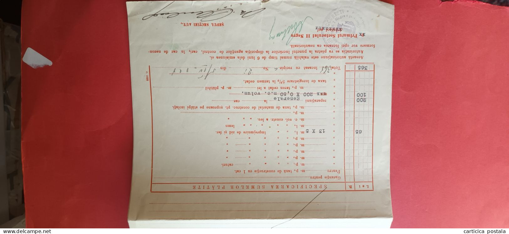 Romania Rumanien Bucuresti Bukarest  Autorizatie Constructie / Autorizatiunea 1920 Timbre Fiscale - Rumania