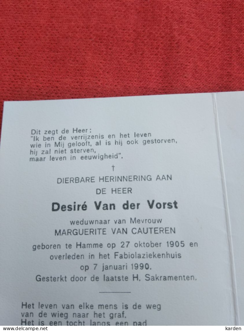 Doodsprentje Desiré Van Der Vorst / Hamme 27/10/1905 - 7/1/1990 ( Marguerite Van Cauteren ) - Godsdienst & Esoterisme