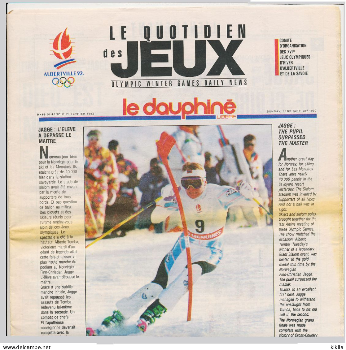 Journal Le Dauphiné Libéré ALBERTVILLE 1992 Le Quotidien Des XVI° Jeux Olympiques D'Hiver N° 19 Dimanche 23 Février 1992 - 1950 - Today