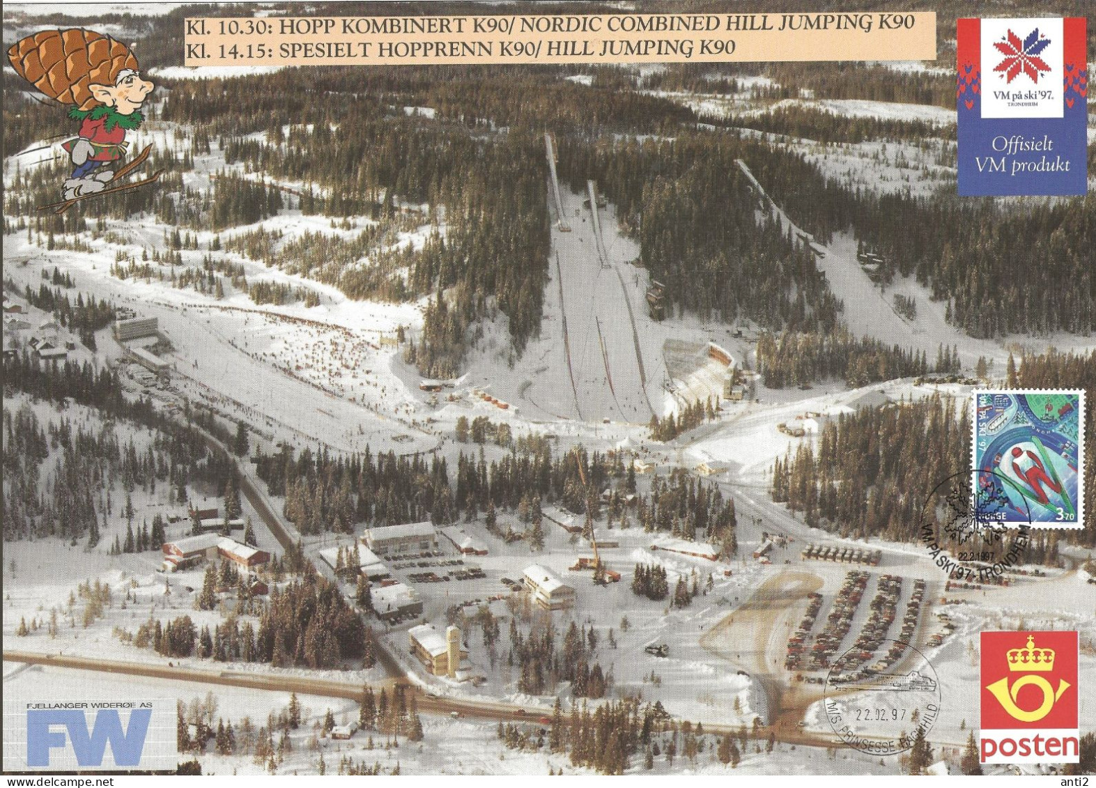 Norway 1997 Nordic Ski World Championships, Trondheim,  Ski Jumping Mi  1242-1243 Card A4 Format - Covers & Documents
