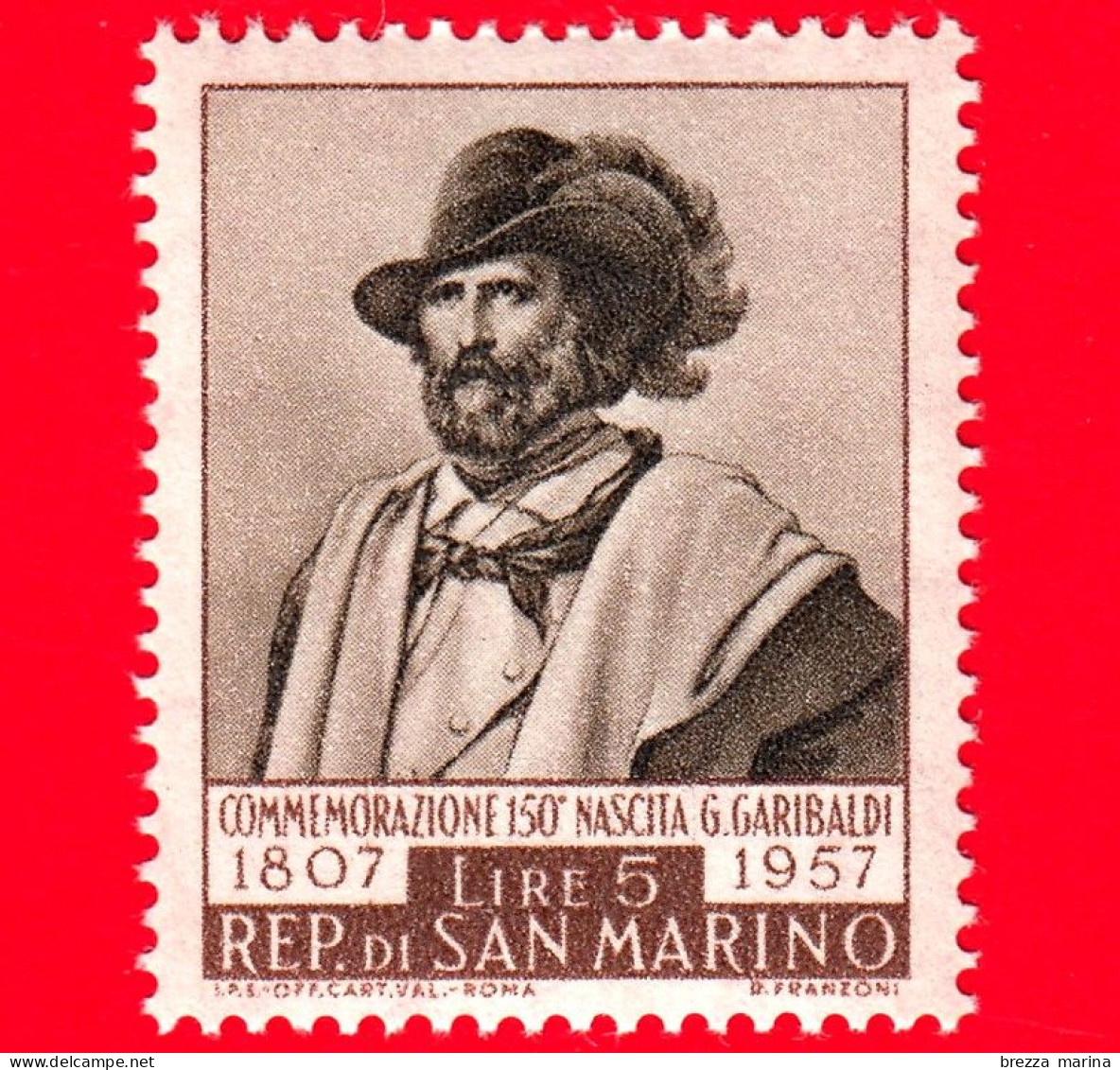 Nuovo - MNH - SAN MARINO - 1957 - 150º Anniversario Della Nascita Di Garibaldi - Garibaldi  - 5 - Ungebraucht