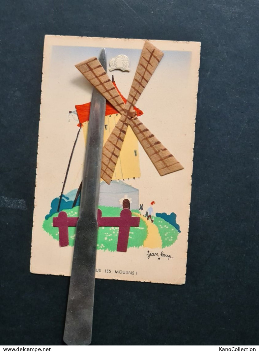 „PAR-DESSUS LES MOULINS I", Signiert Jean Loup, Handmade, Papierapplikationen, Nicht Gelaufen - Windmills