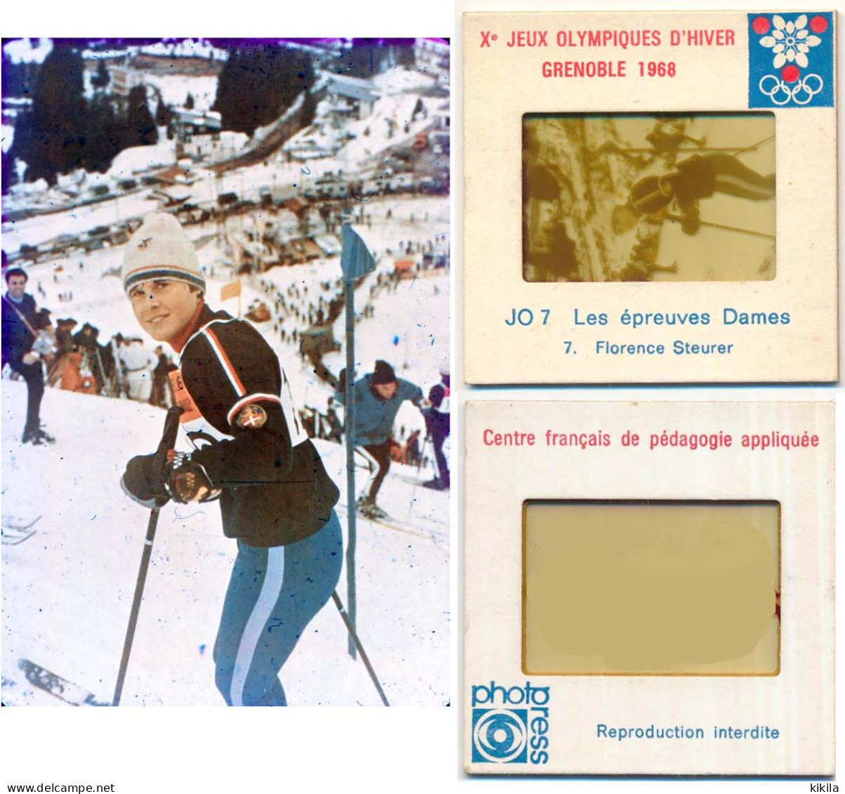 Diapositive N°7 Les Jeux Olympiques D'Hiver Grenoble 1968 JO 7 Les épreuves Dames FLORENCE STEURER Olympic Games 68 - Diapositive