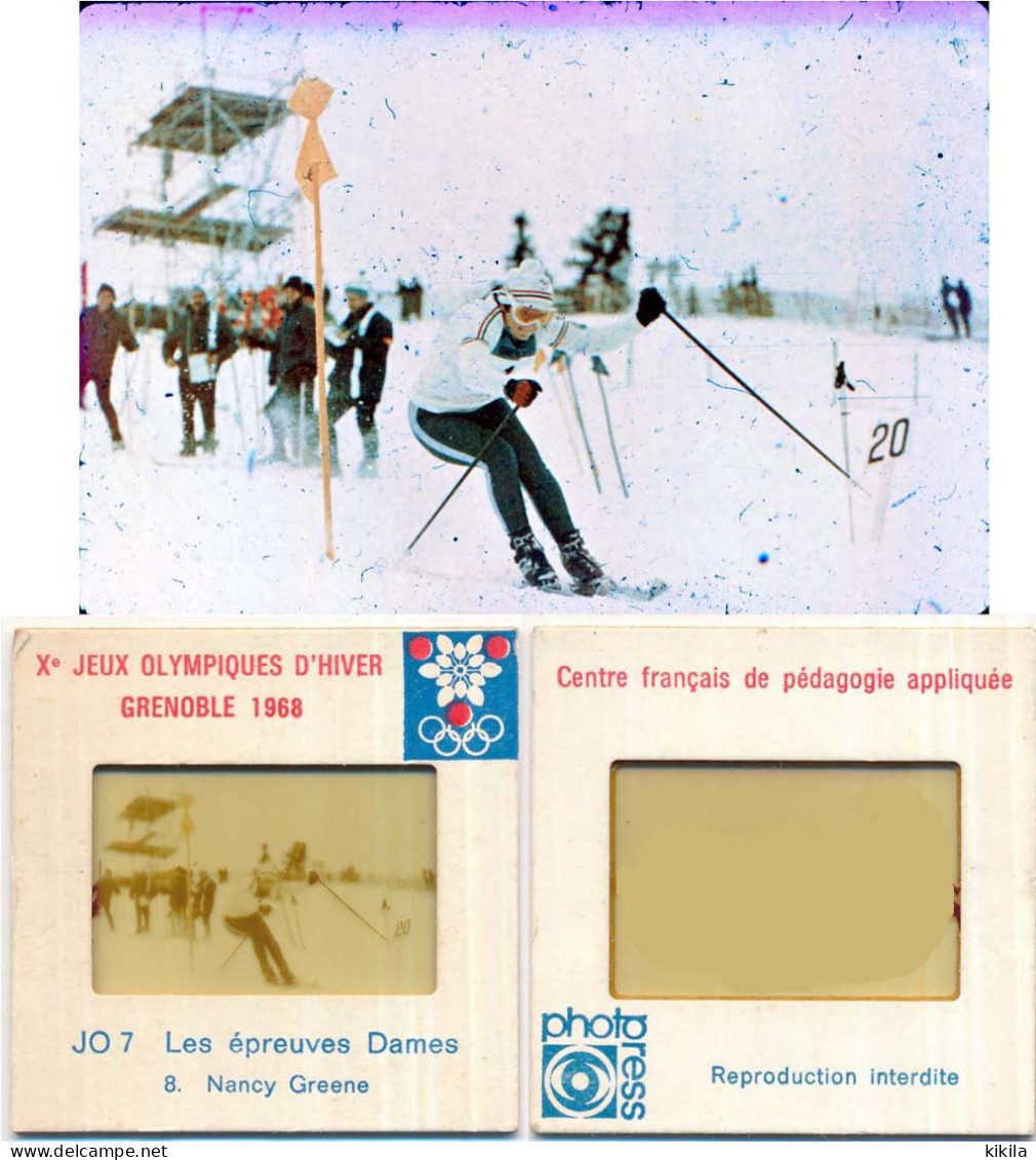 Diapositive N°8 Les Jeux Olympiques D'Hiver Grenoble 1968 JO 7 Les épreuves Dames NANCY GREENE Olympic Games 68 - Diapositives