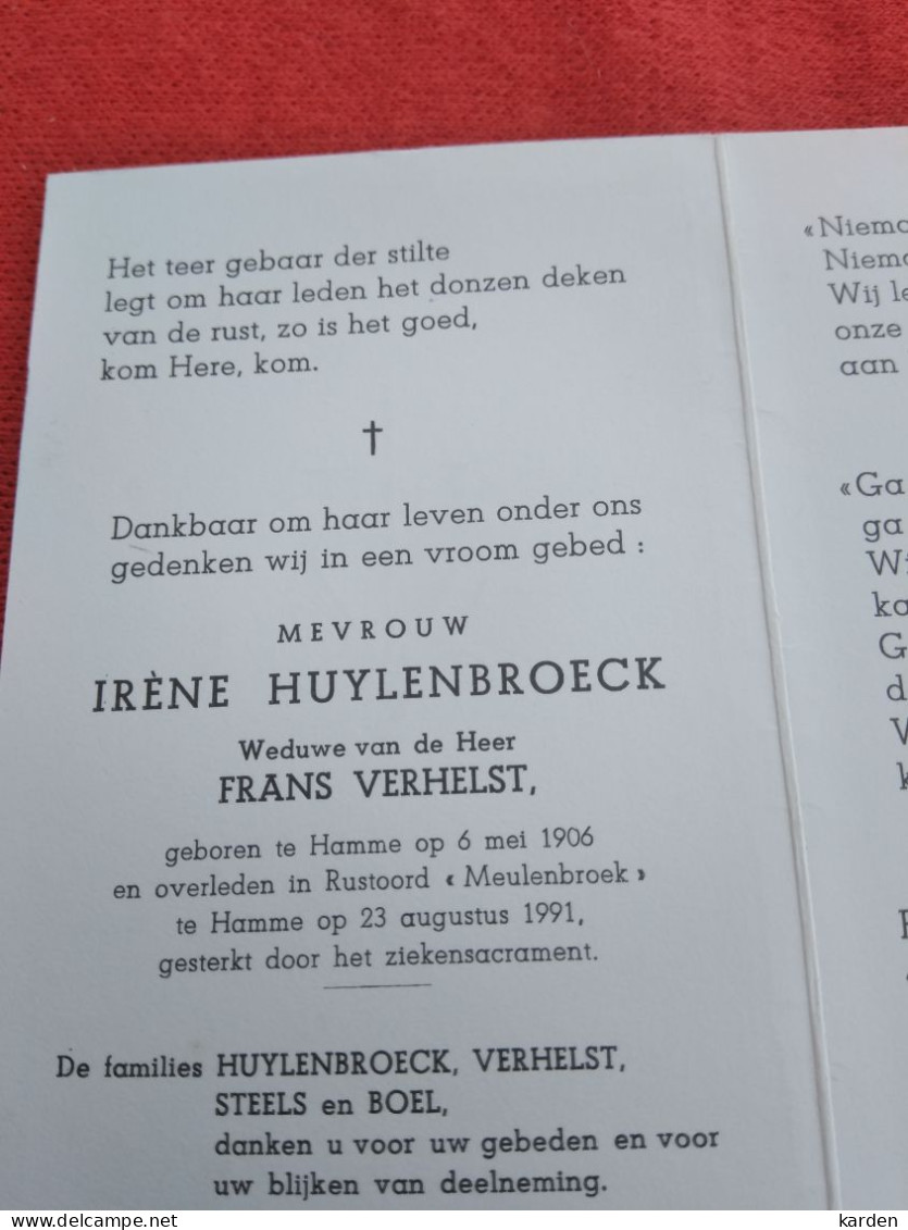 Doodsprentje Irène Huylenbroeck / Hamme 6/5/1906 - 23/8/1991 ( Frans Verhelst ) - Religión & Esoterismo