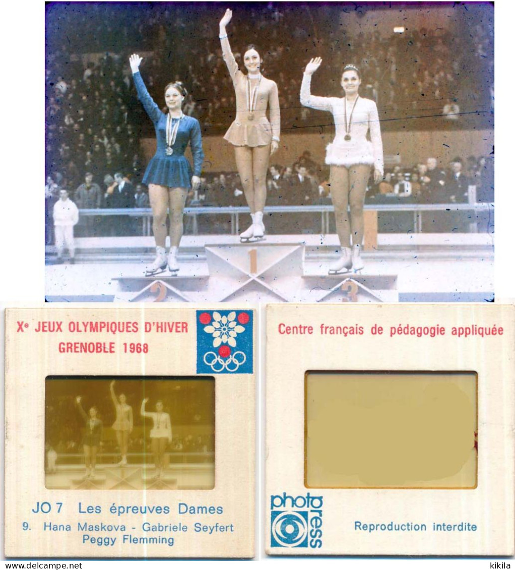 Diapositive N°9 Les Jeux Olympiques D'Hiver Grenoble 1968 JO 7 Les épreuves Dames PEGGY FLEMMING GABRIELE SEYFERT* - Diapositives