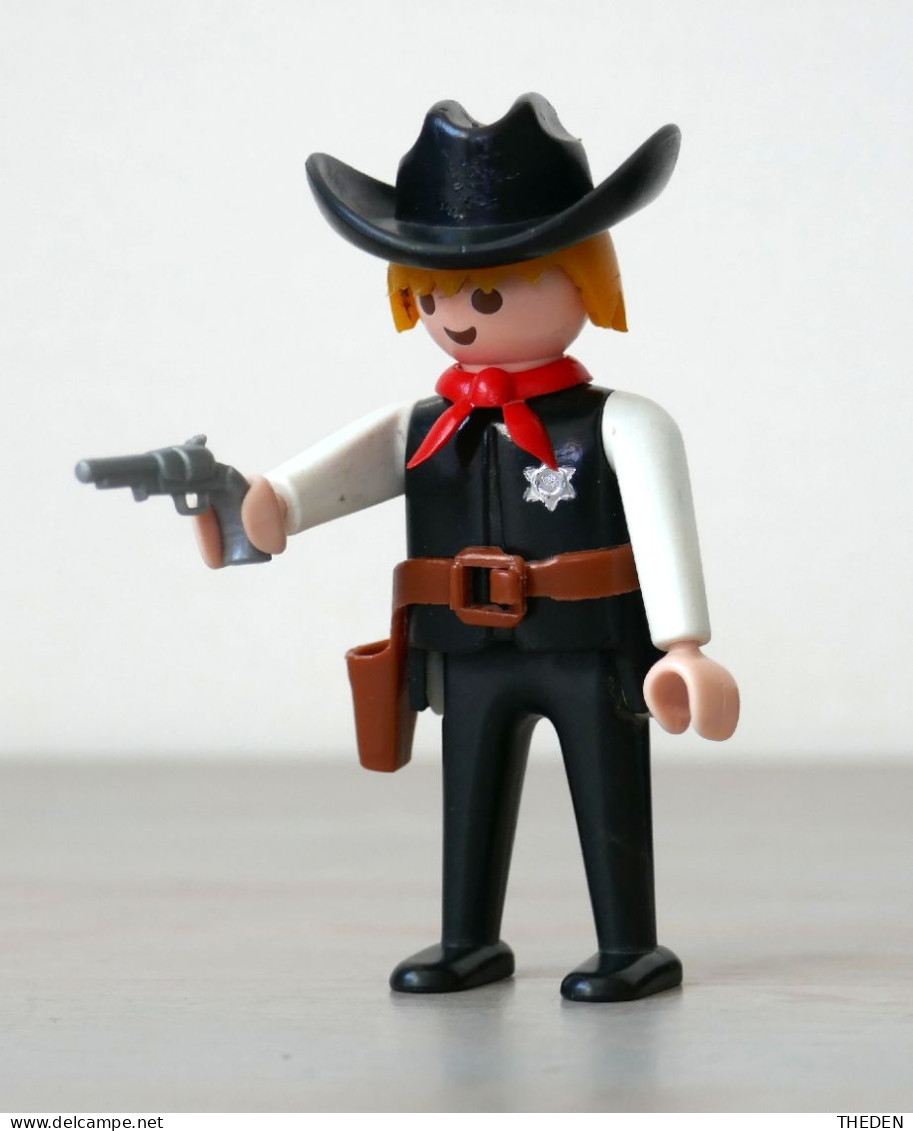 Playmobil Vintage Cowboy Shérif Noir Et Blanc Geobra 1974 - Playmobil