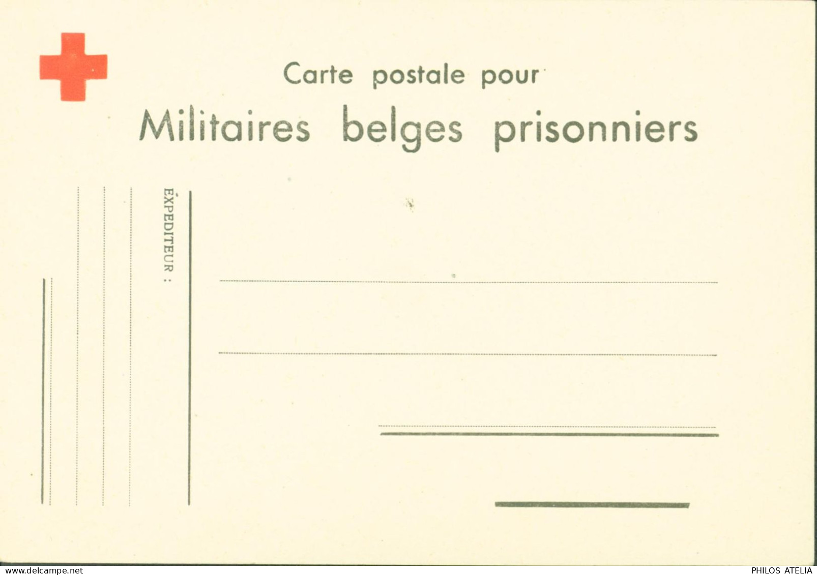 Guerre 40 Belgique Croix Rouge CP Carte Postale Pour Militaires Belges Prisonniers Franchise Neuve - Oorlog 40-45 (Brieven En Documenten)