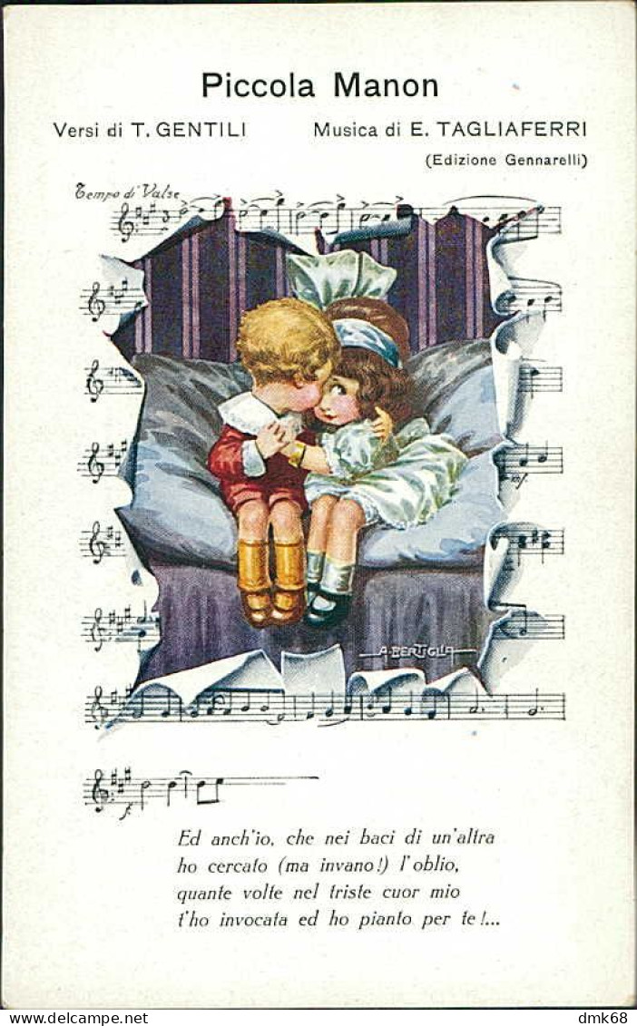 BERTIGLIA SIGNED 1920s POSTCARD - KIDS & MUSIC - PICCOLA MANON - SERIE 2247 (5457) - Bertiglia, A.