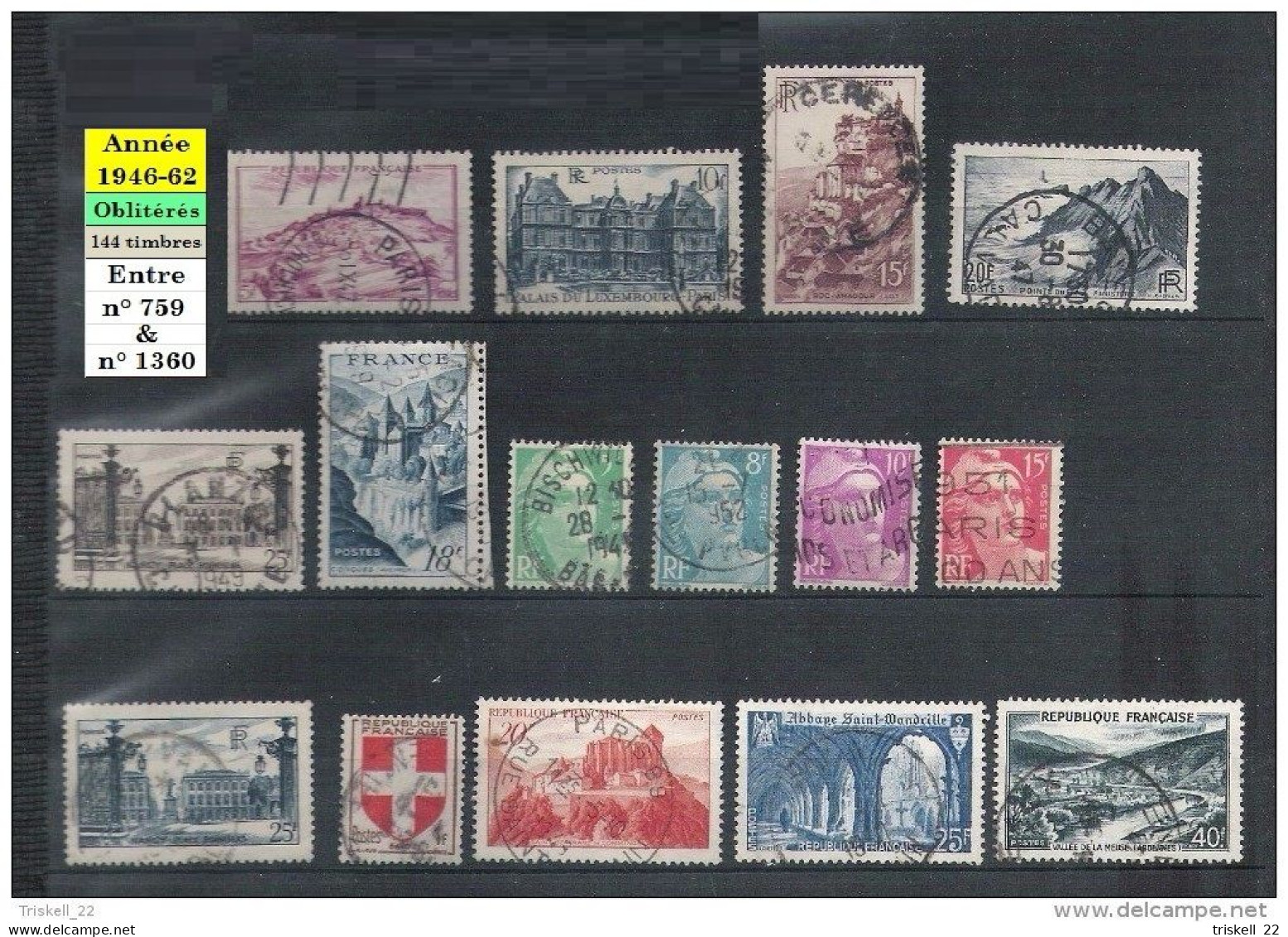 Lot Timbres Oblitérés - 1946-62 : Qté 144 Entre N° 759 & N° 1360 (voir Détail Dans Descriptif) Cote Env. 52€ - Used Stamps