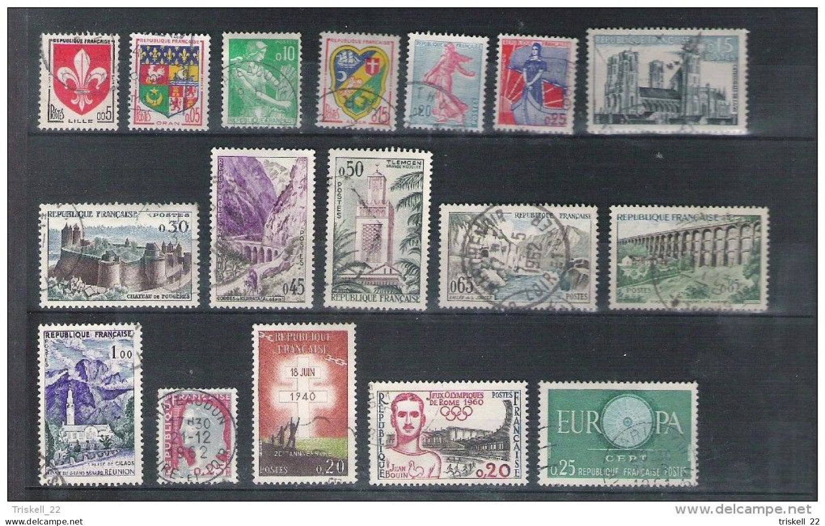 Lot timbres oblitérés - 1946-62 : qté 144 entre n° 759 & n° 1360 (voir détail dans descriptif) cote env. 52€