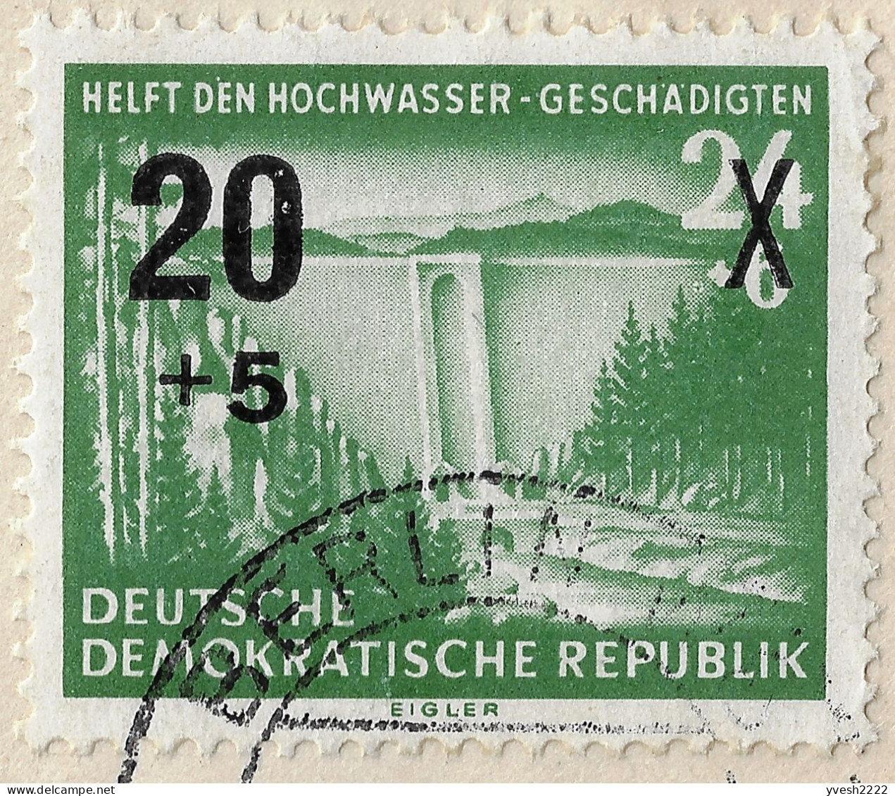 Allemagne De L'Est DDR 1955 Michel 449V Sur FDC. Variété,  Point Sur E De DEN. Barrage De Sosa, Saxe. Inondations - Eau