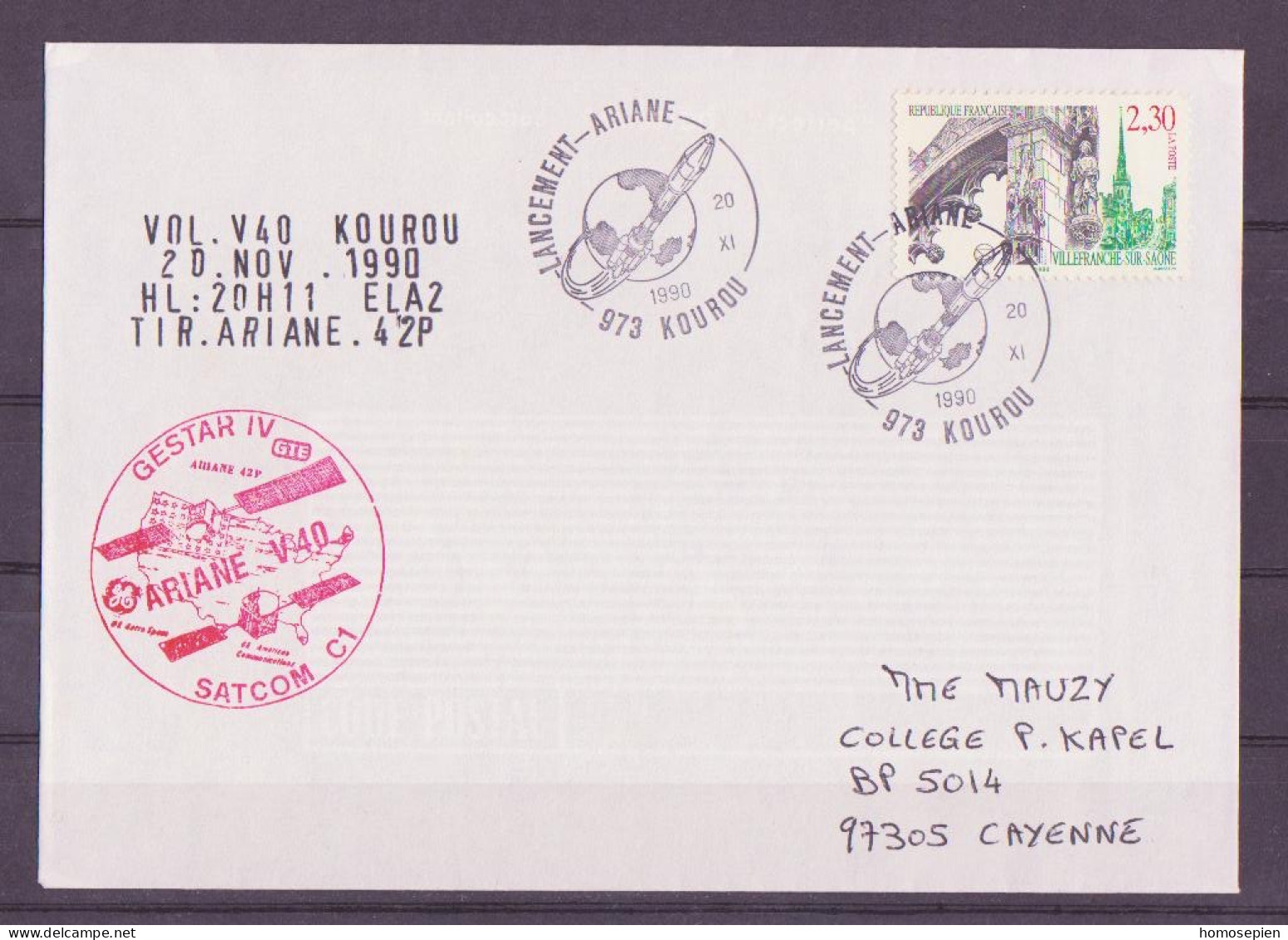 Espace 1990 11 21 - SEP - Ariane V40 - Enveloppe De Correspondance - Europe