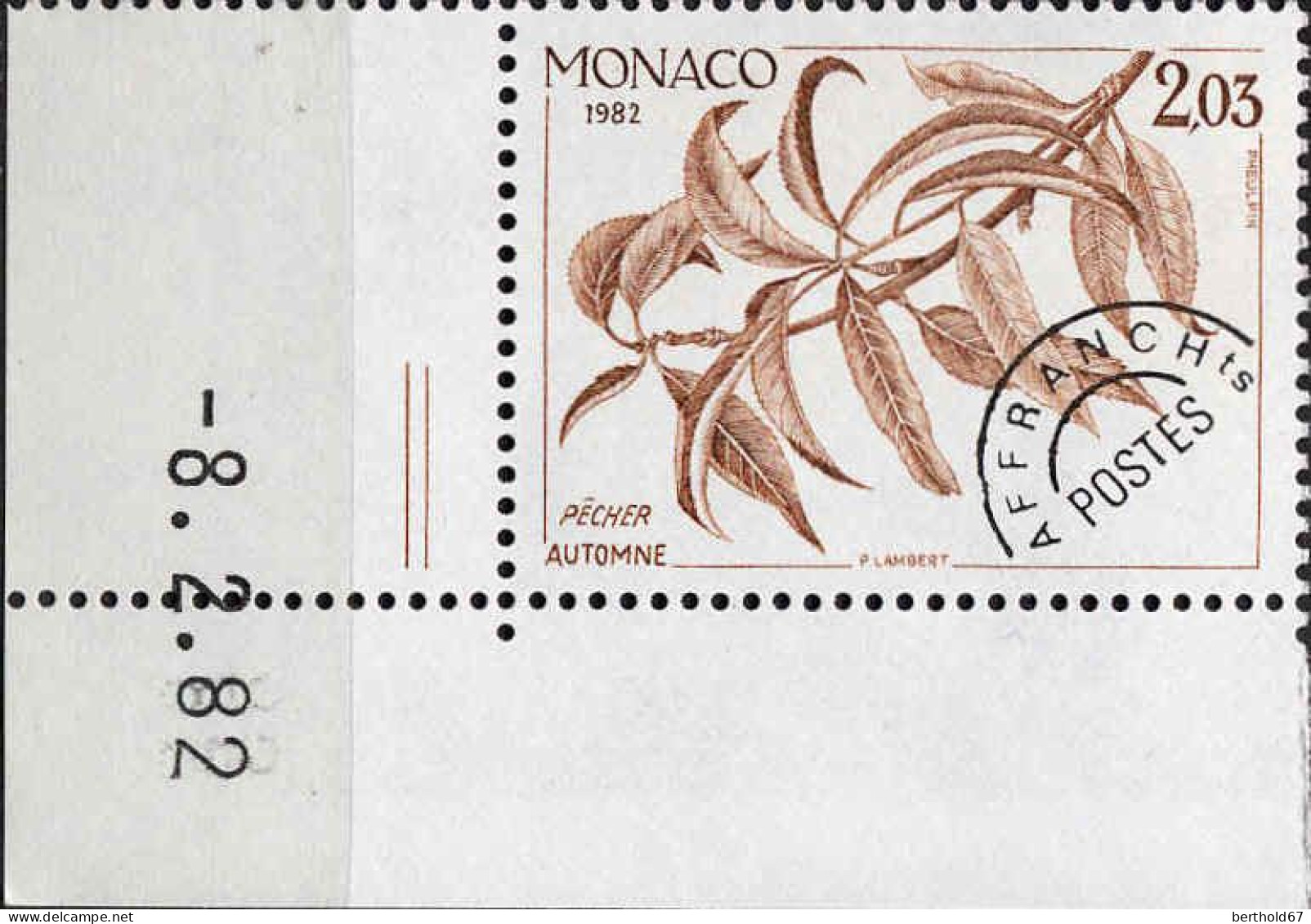 Monaco Préo N** Yv: 76 Mi:1518 Pêcher Automne Coin D.feuille Daté 8-2-82 - Precancels