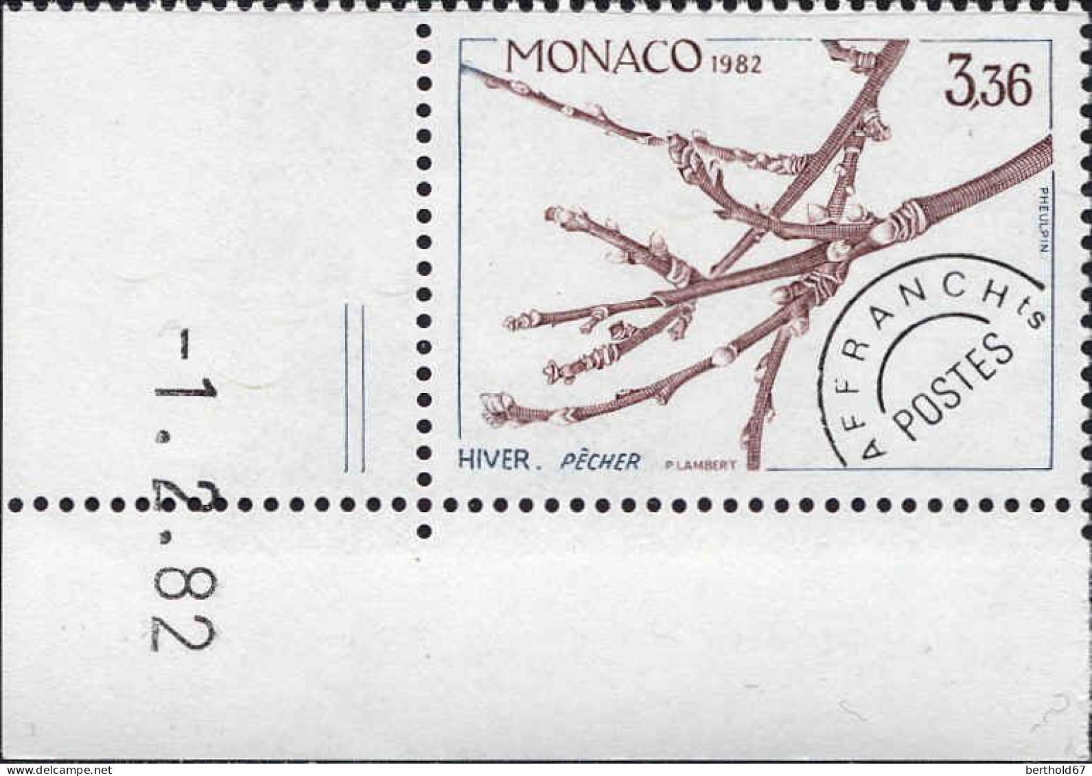 Monaco Préo N** Yv: 77 Mi:1519 Pêcher Hiver Coin D.feuille Daté 1-2-82 - VorausGebrauchte