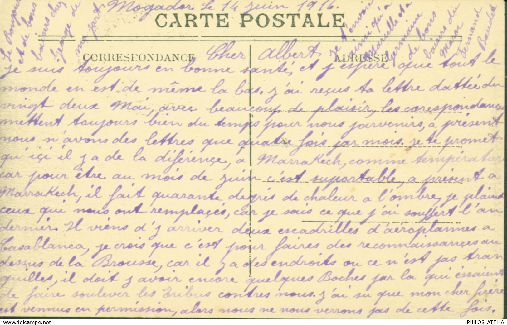 CPA Mogador Rue Des Bouchers CAD Mogador Maroc 14 6 16 Cachet Postes Chérifiennes Protectorat Français FM Franchise - Locals & Carriers