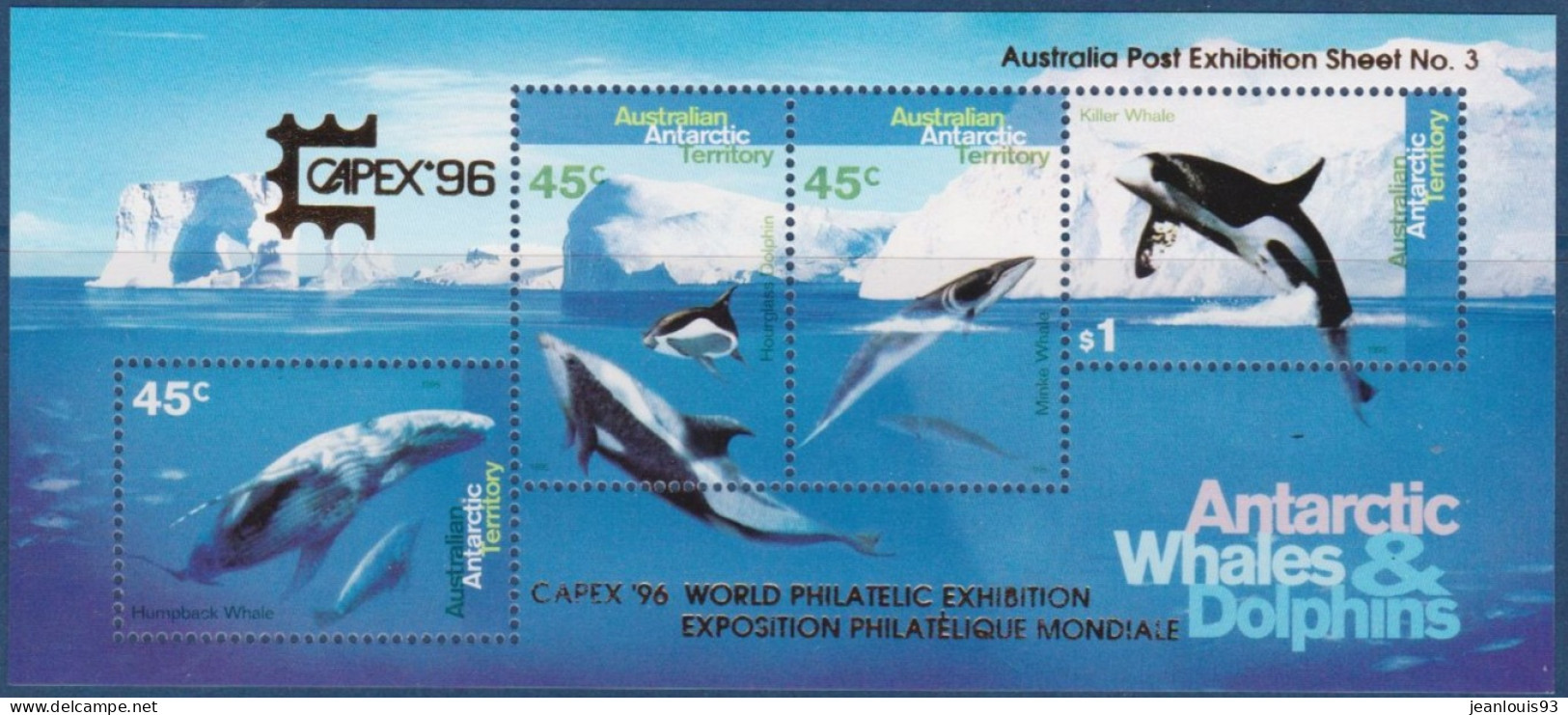 ANTARCTIQUE AUSTRALIEN - BLOC 3  CAPEX BALEINE DAUPHIN ORQUE NEUF** SANS CHARNIERE COTE 35 EUR - Nuevos