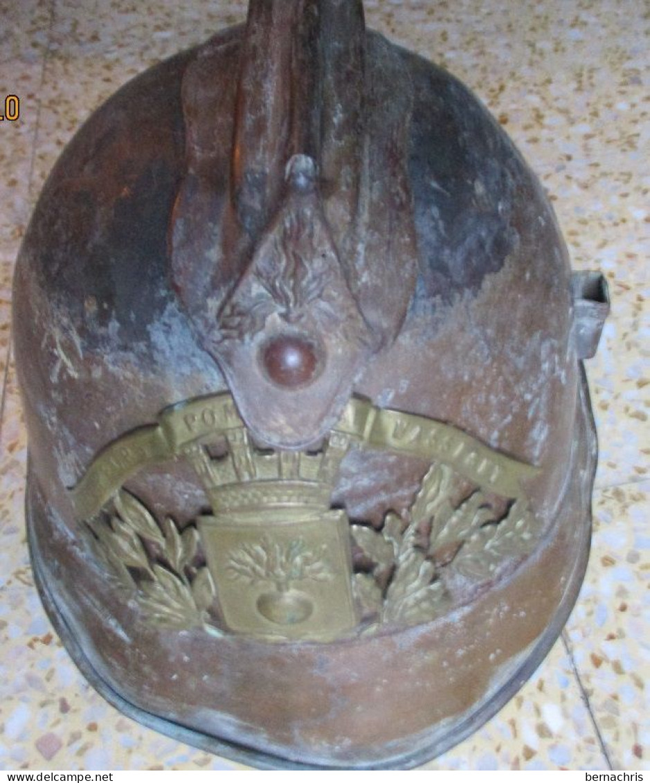 Ancien Casque De Pompiers En Laiton De WASSIGNY 02 - Firemen