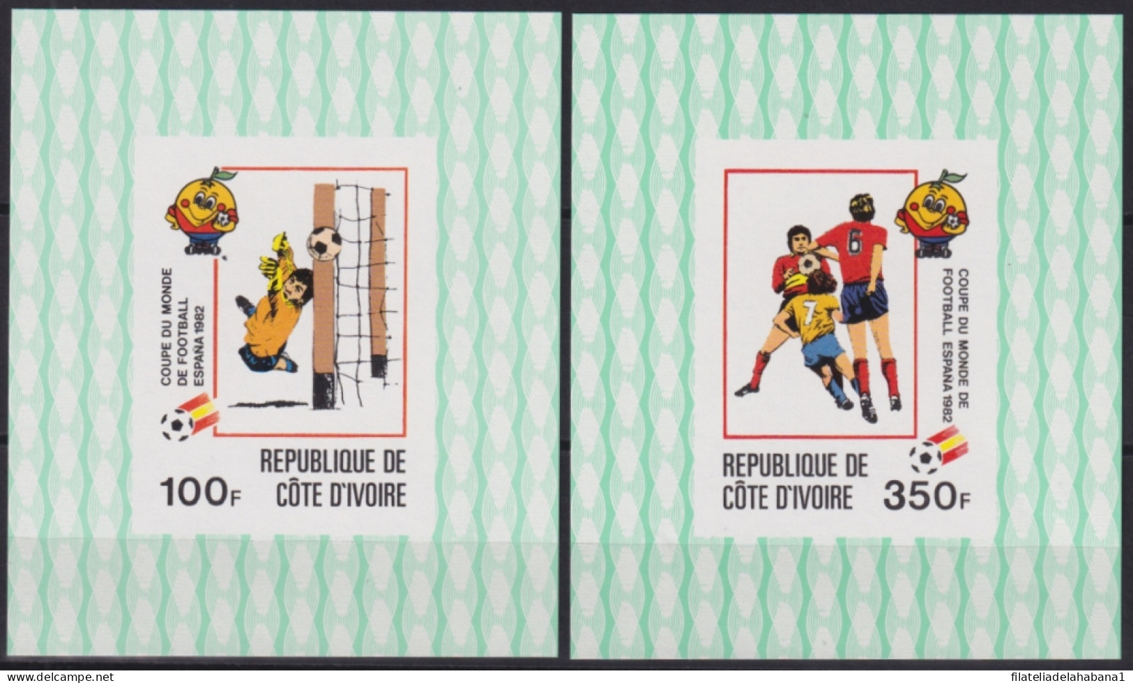 F-EX49504 IVORY COAST MNH 1981 CHAMPIONSHIP SOCCER FOOTBALL IMPERFORATED SHEET PROOF.  - 1982 – Spain