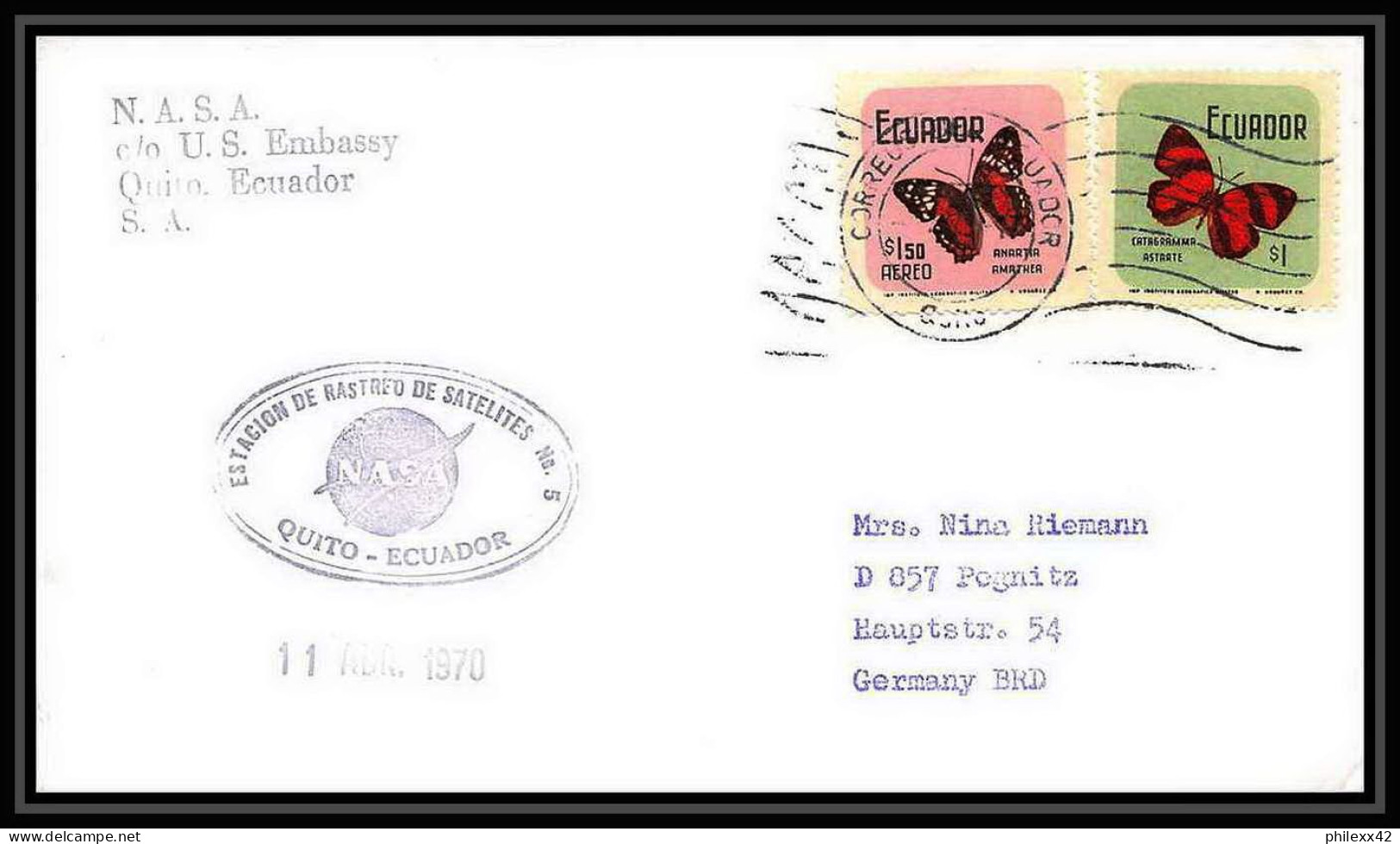 5862/ Espace (space) Lettre (cover) 11/4/1970 Apollo 13 Us Embassy Quito Equateur (ecuador) - América Del Sur