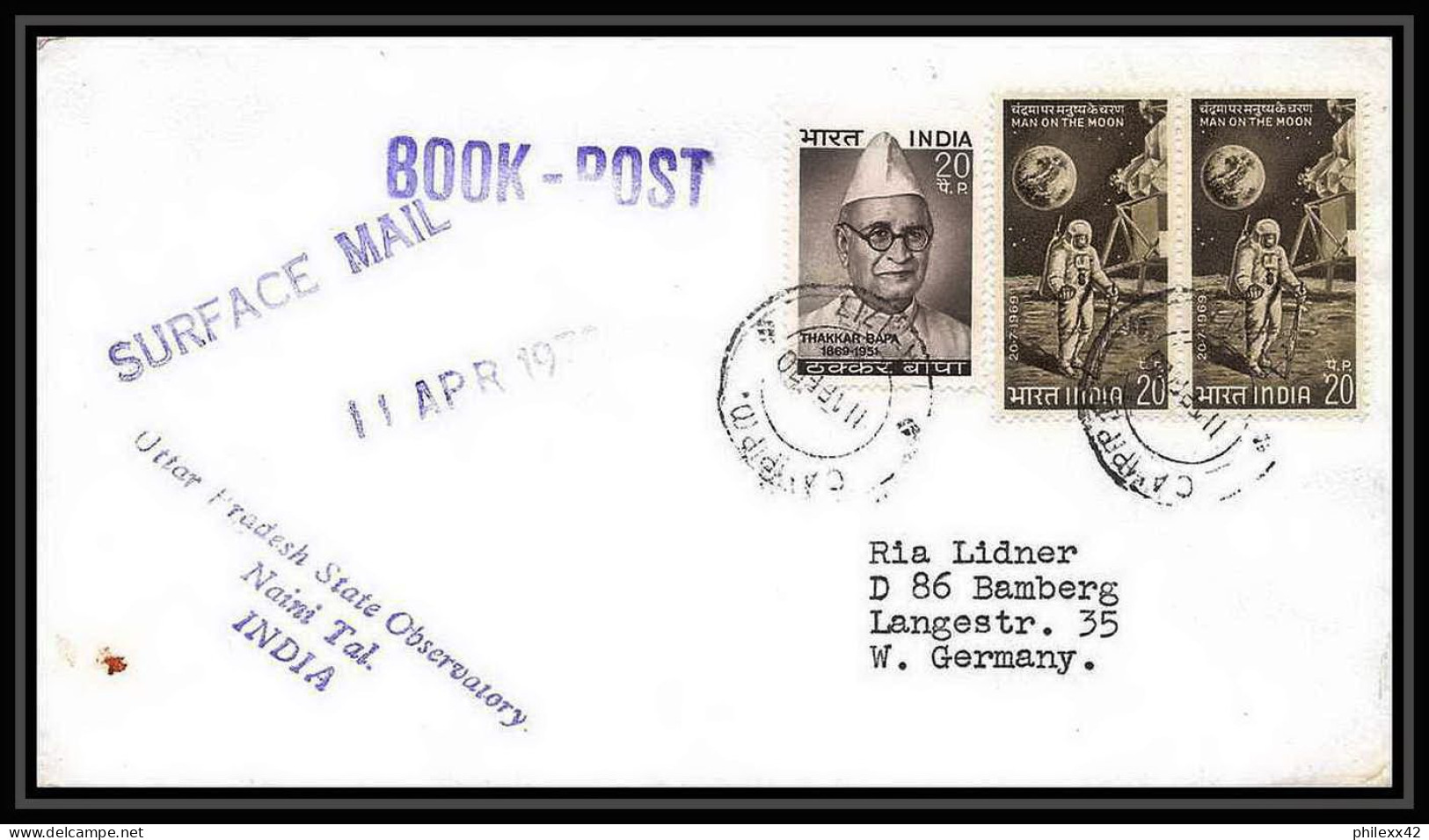 5863/ Espace (space) Lettre (cover) 11/4/1970 Apollo 13 Inde (India) - Azië