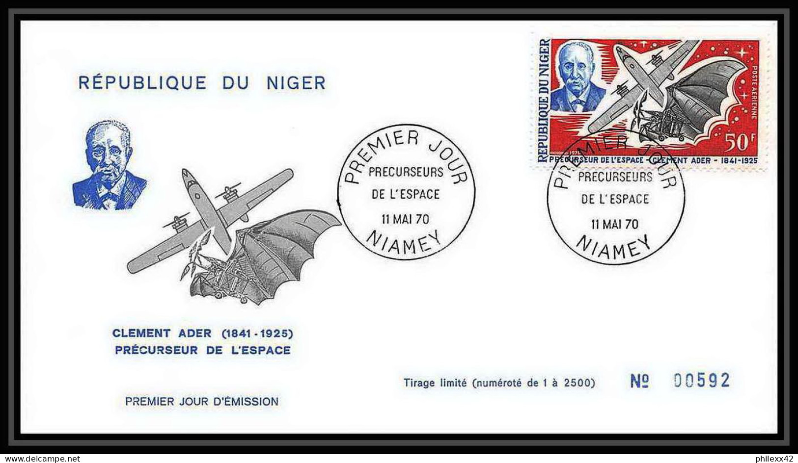 5839/ Espace (space) Lettre (cover) 11/5/1970 FDC Clement Ader Niger - Africa