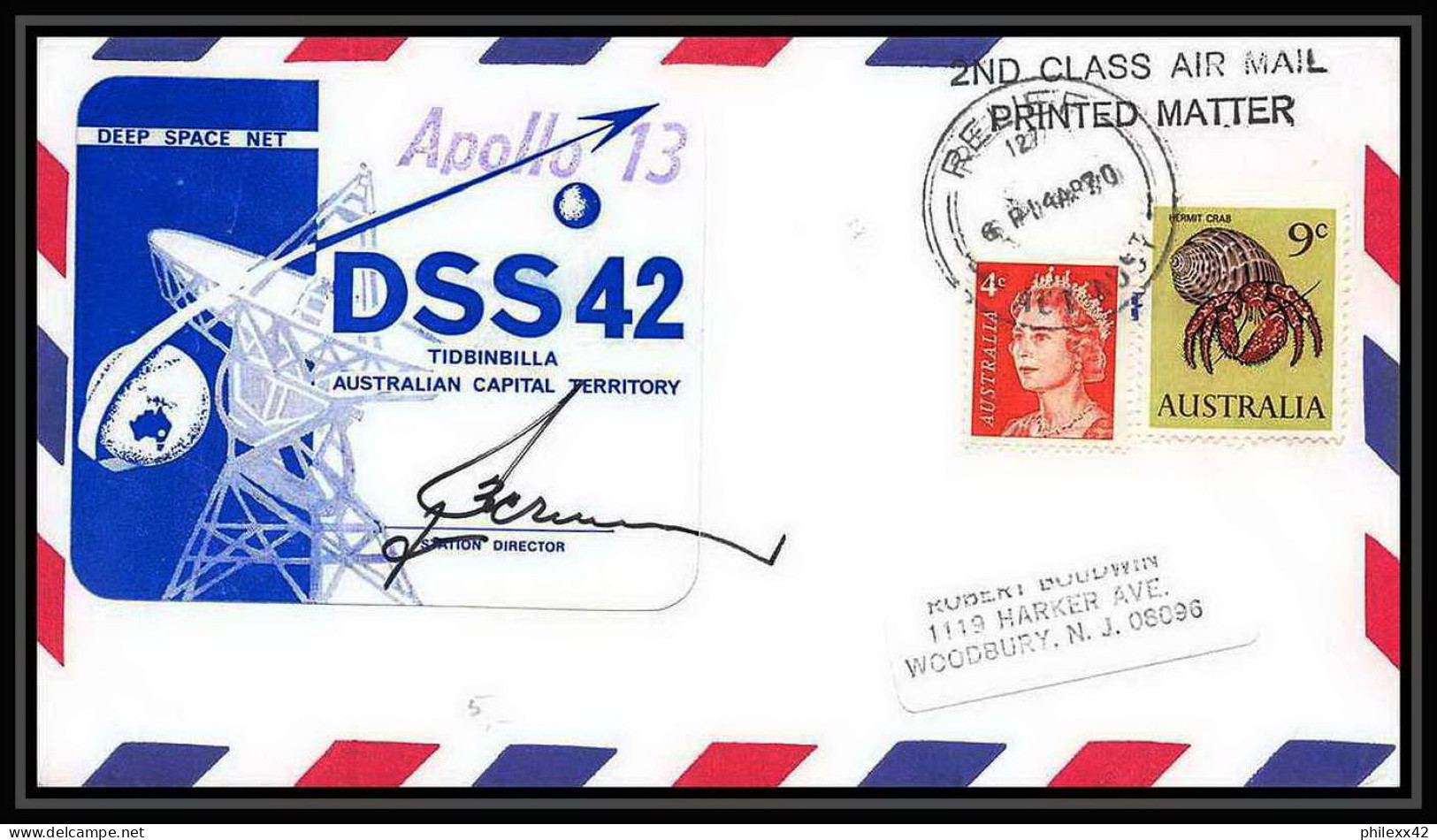 5726/ Espace (space) Lettre (cover) 1/4/1970 Apollo 13 Signé (signed Autograph) Dss 42 Australie (australia) - Ozeanien