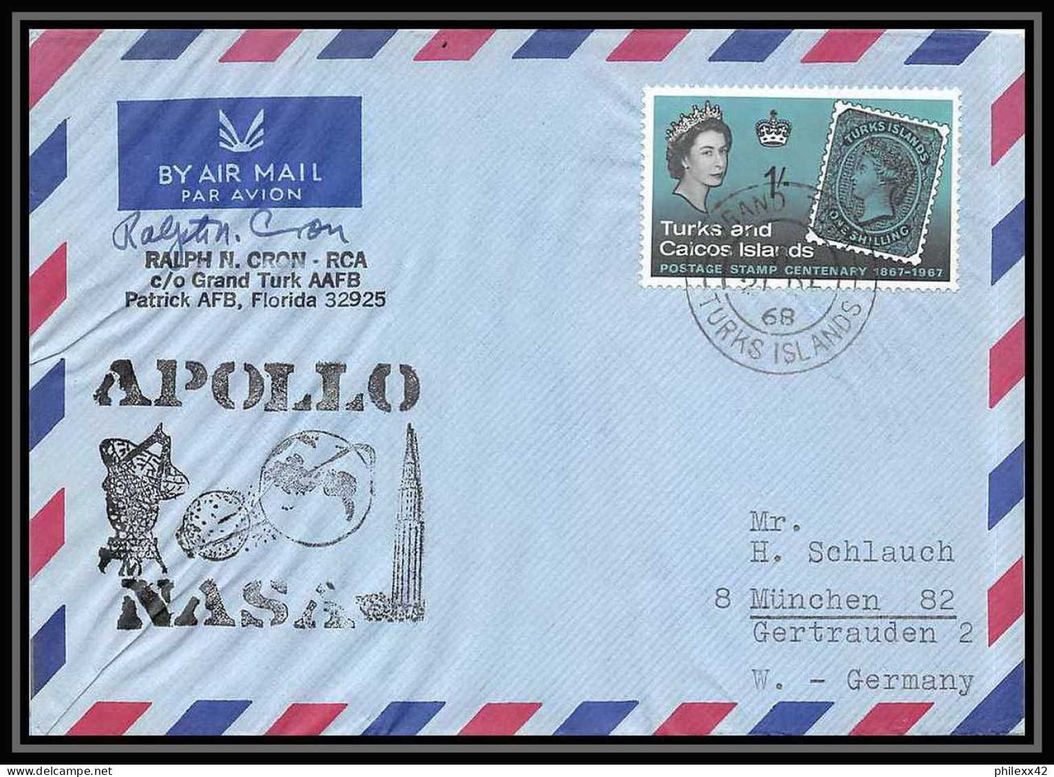 5447/ Espace (space) Lettre (cover) 21/11/1969 Signé (signed Autograph) Apollo 12 Turks And Caicos - South America