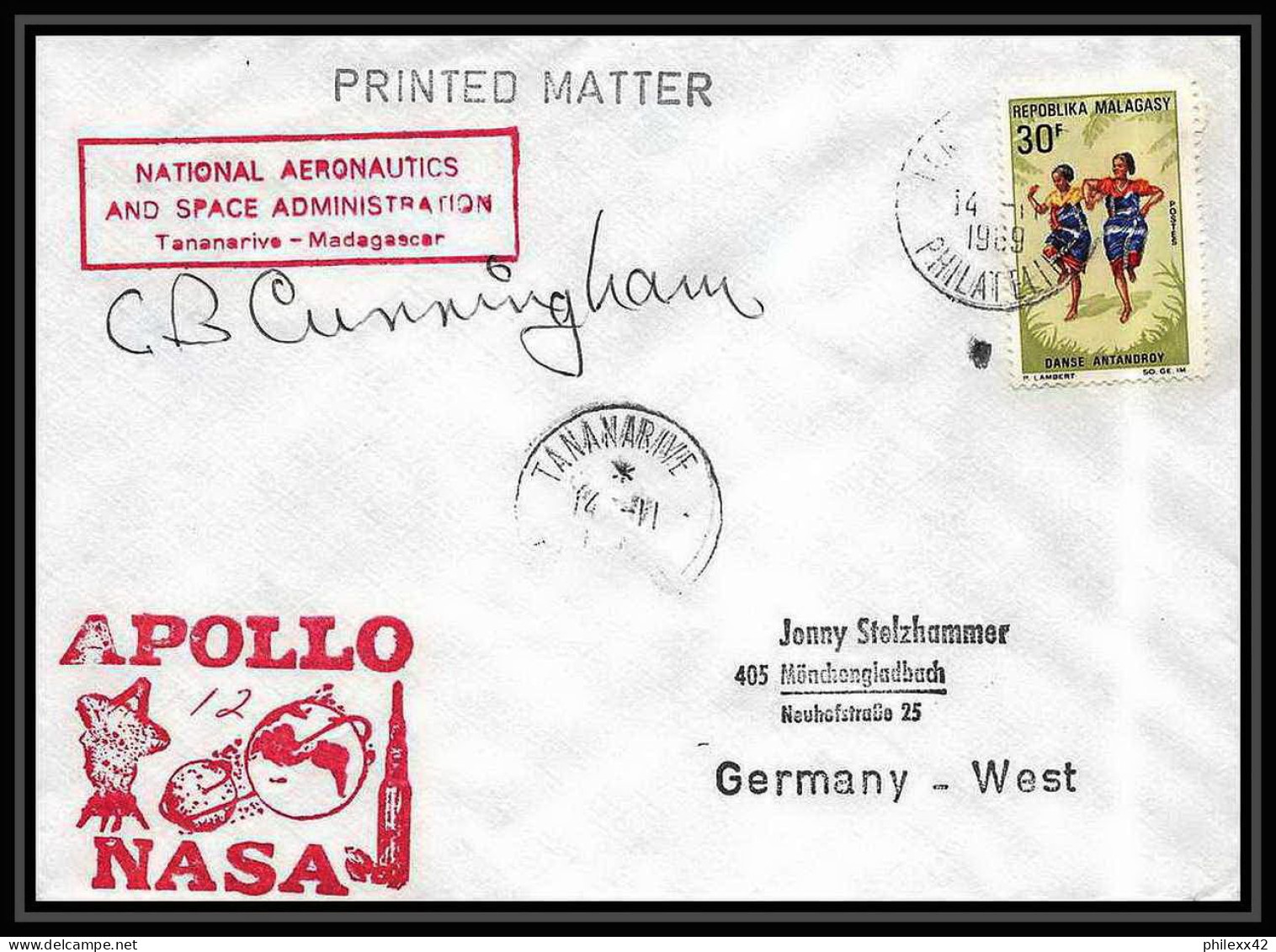 5446/ Espace (space) Lettre (cover) 14/11/1969 Signé (signed Autograph) Apollo 12 Madagascar (malagasy) - Afrika