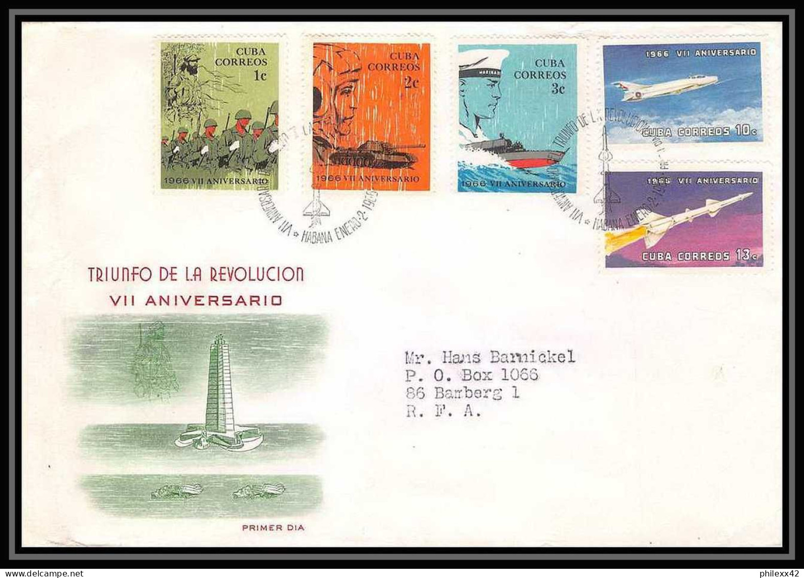 5033/ Espace (space) Lettre (cover) 1966 Triunfo De La Revolucion Fdc Fusée Cuba - Amérique Du Sud