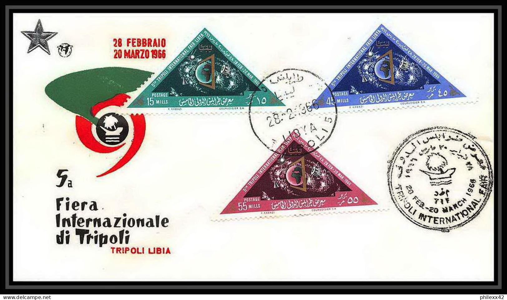 5015/ Espace (space) Lettre (cover) 28/2/1966 Tripoli Fair Triangle Stamps Astronomy Libye (libya) - Africa