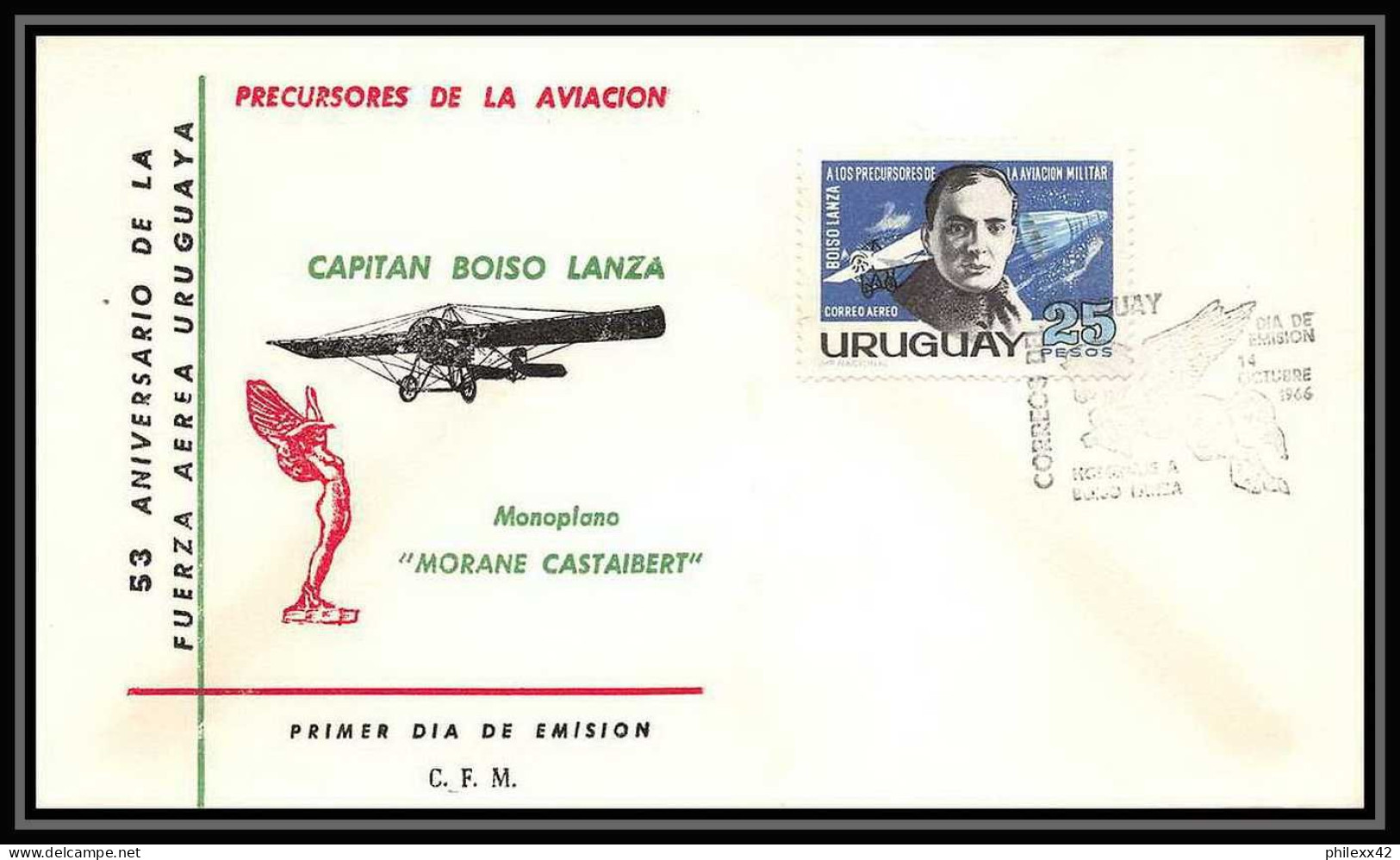 5023/ Espace (space) Lettre (cover) 14/10/1966 Fdc Fuerza Aerea Uruguaya Morane Castaibert Uruguay - América Del Sur