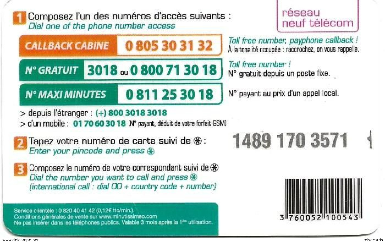 France: Prepaid 9 Telecom - Minutissme, Maghreb - Altri & Non Classificati