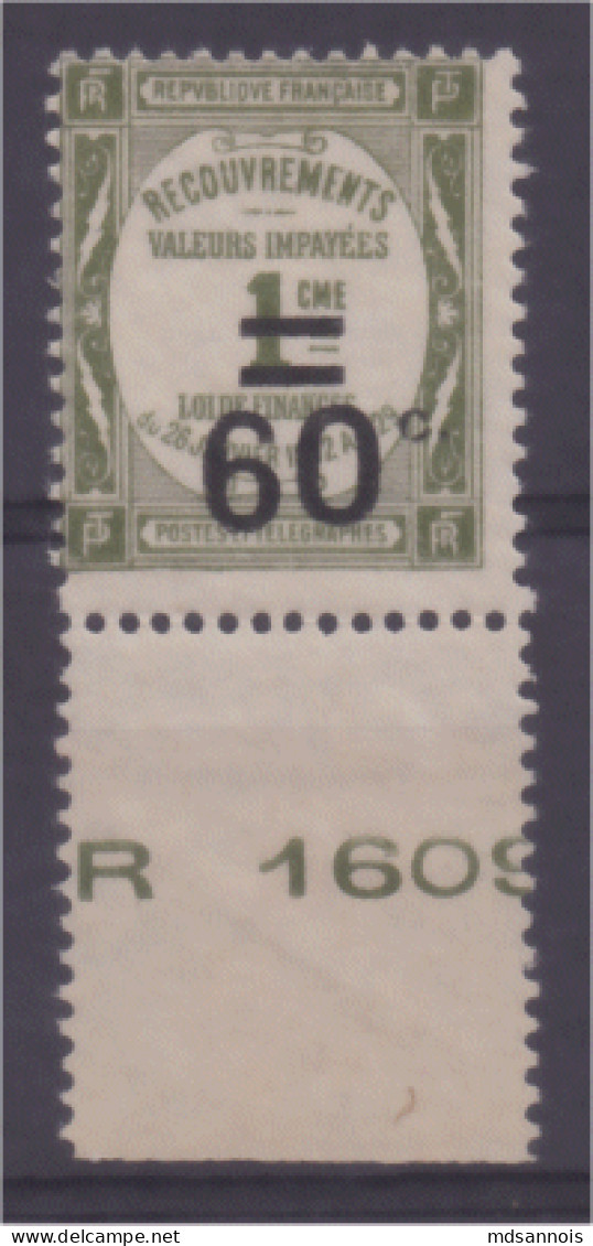 Timbre Taxe N° 52 60c Sur 1c Olive Bord De Feuille Bas Neuf ** - 1859-1959.. Ungebraucht