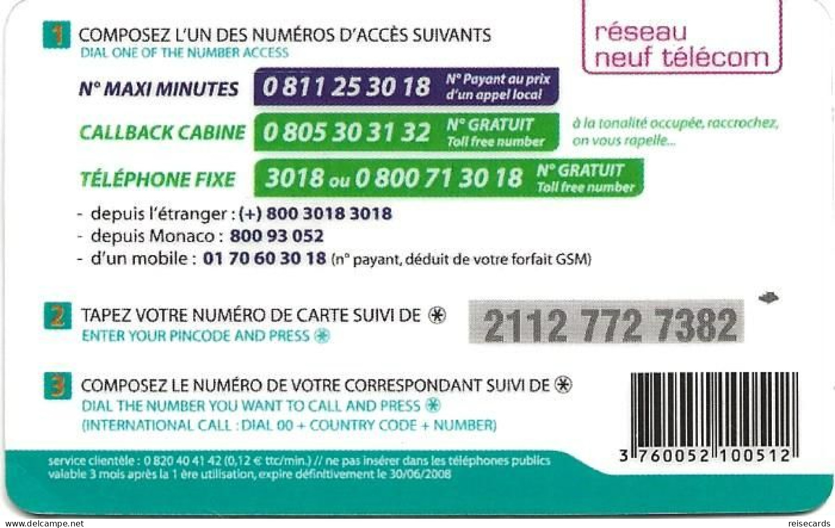 France: Prepaid 9 Telecom - Minutissme, DOM-TOM Mobile - Andere & Zonder Classificatie