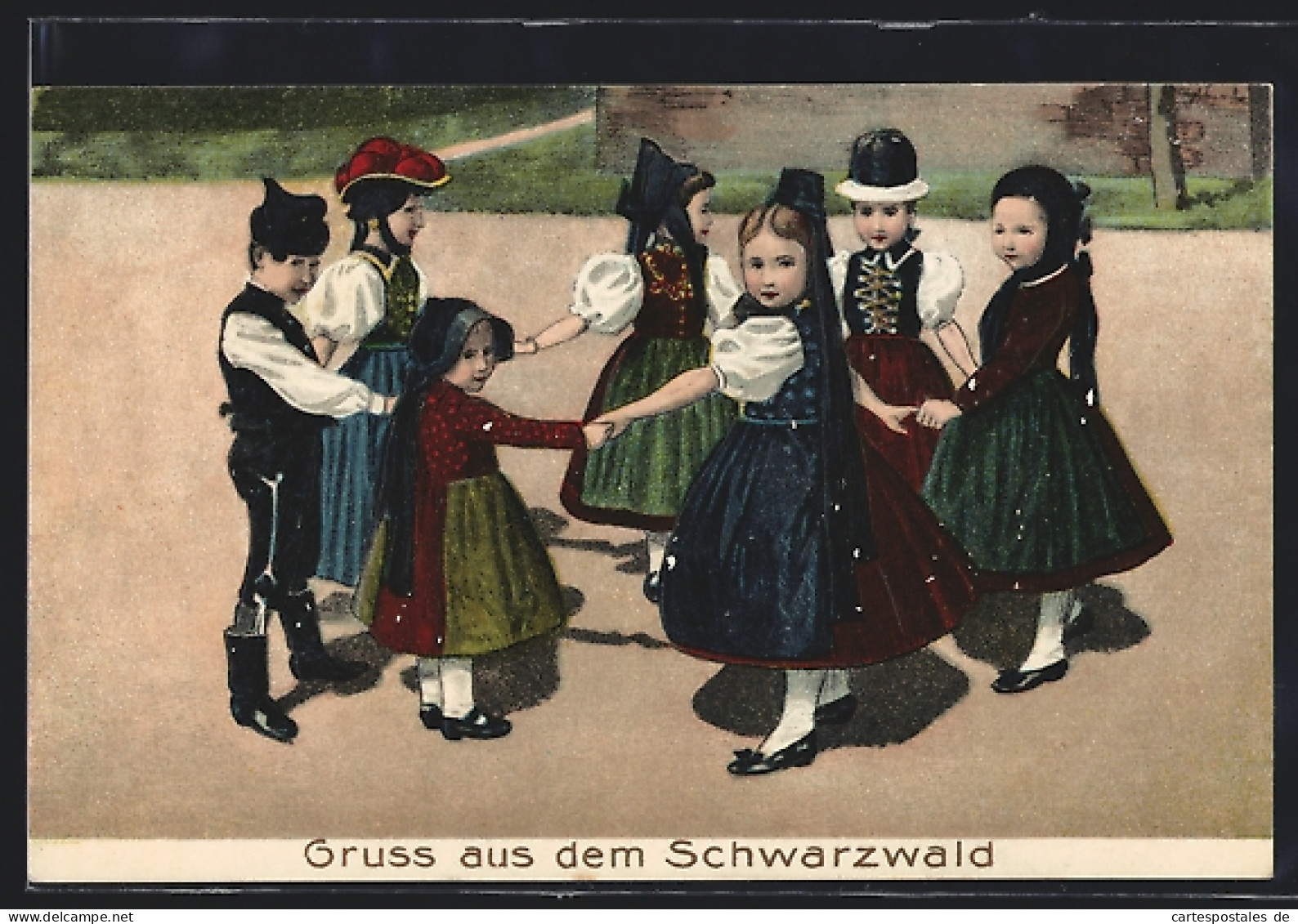 Künstler-Präge-AK Schwarzwald, Tanzende Kinder In Schwarzwälder Tracht  - Costumi