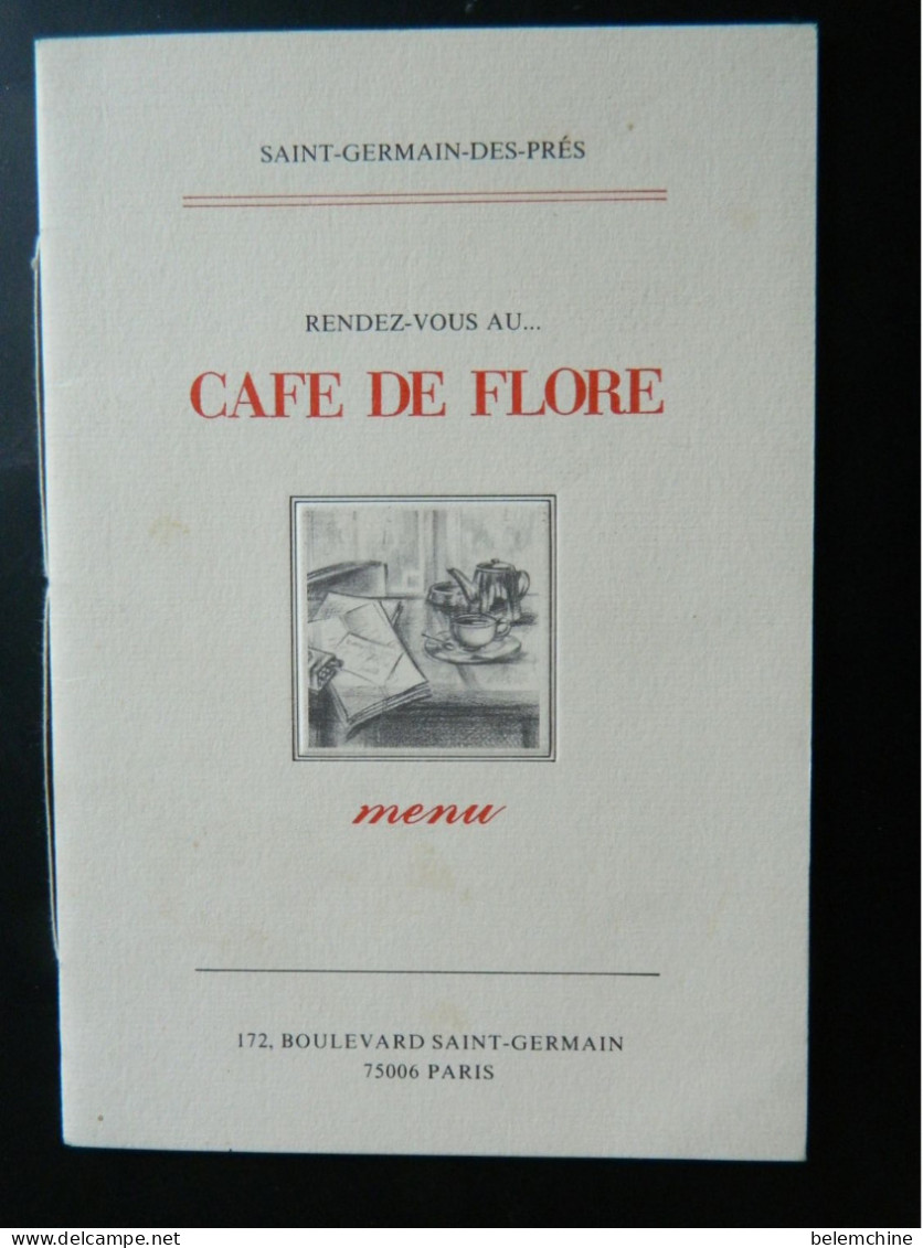 MENU  CARTE DU CAFE DE FLORE FIN DES ANNEES 1980    SAINT GERMAIN DES PRES A PARIS - Menus