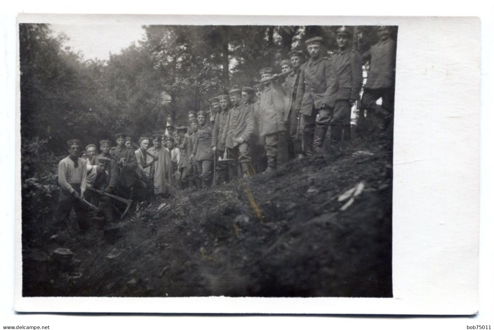 Carte Photo De Soldats Et Officiers Allemand Creusant Dans Un Bois A L'arrière Du Front En 14-18 - 1914-18