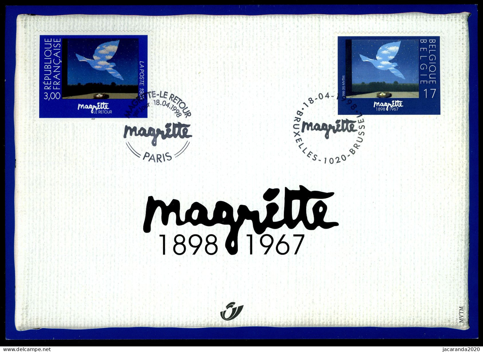 België 2755 HK - René Magritte - Gem. Uitgifte Met Frankrijk - 1998 - Souvenir Cards - Joint Issues [HK]