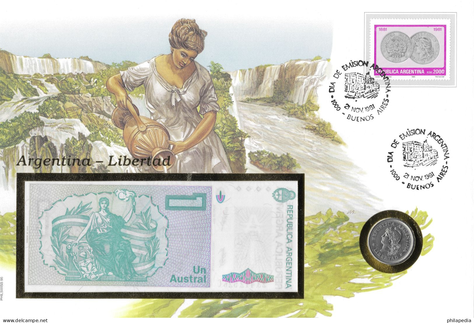 Argentine Président Bernardino Rivadavia Liberté Flambeau Ecu Freedom Torch Shield Freiheit Libertad ** 1985 1 Austral - Andere & Zonder Classificatie