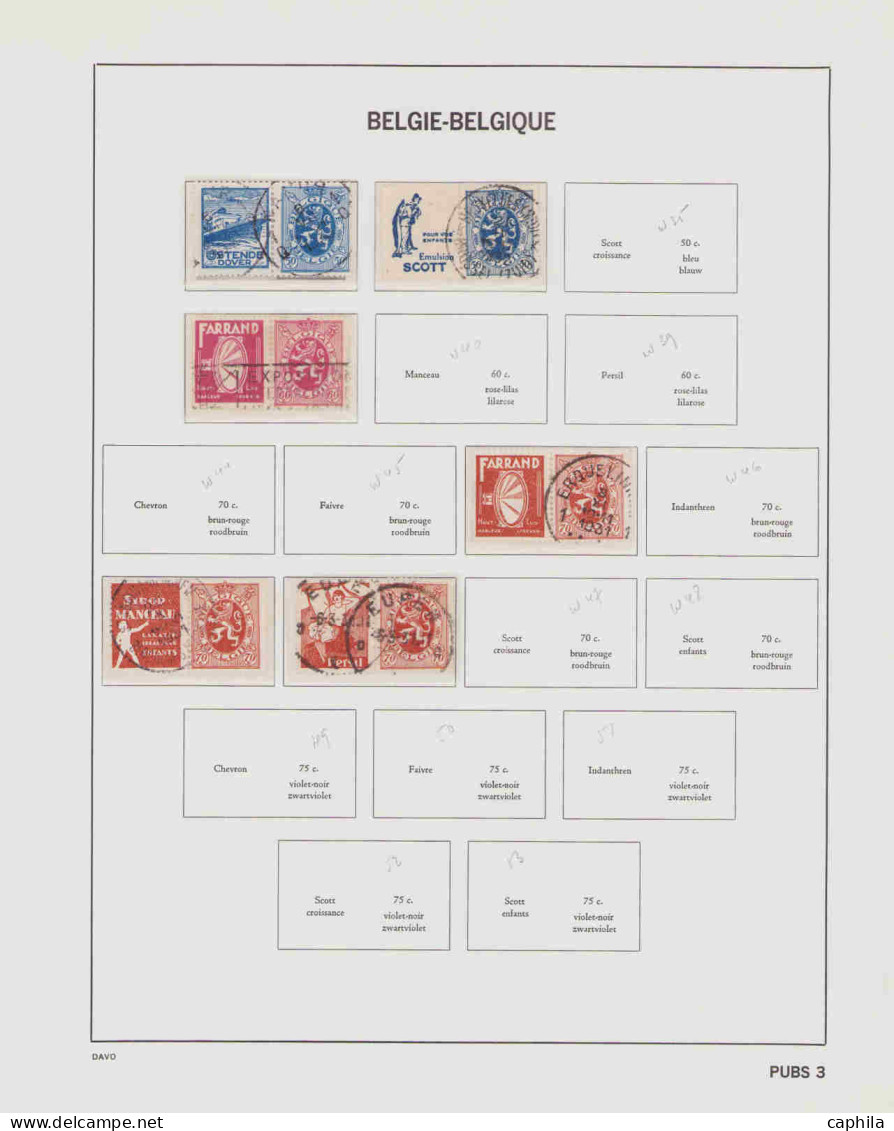 - BELGIQUE TIMBRES PUBS, 1927/1941, Oblitérés, En Pochette - Cote : 520 € - Collections