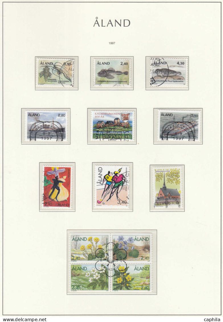 - FINLANDE ALAND, 1984/2015, oblitérés, n° 1/417 (sf 272) + carnets, sur feuilles Leuchtturm, en pochette - Cote : 1090 
