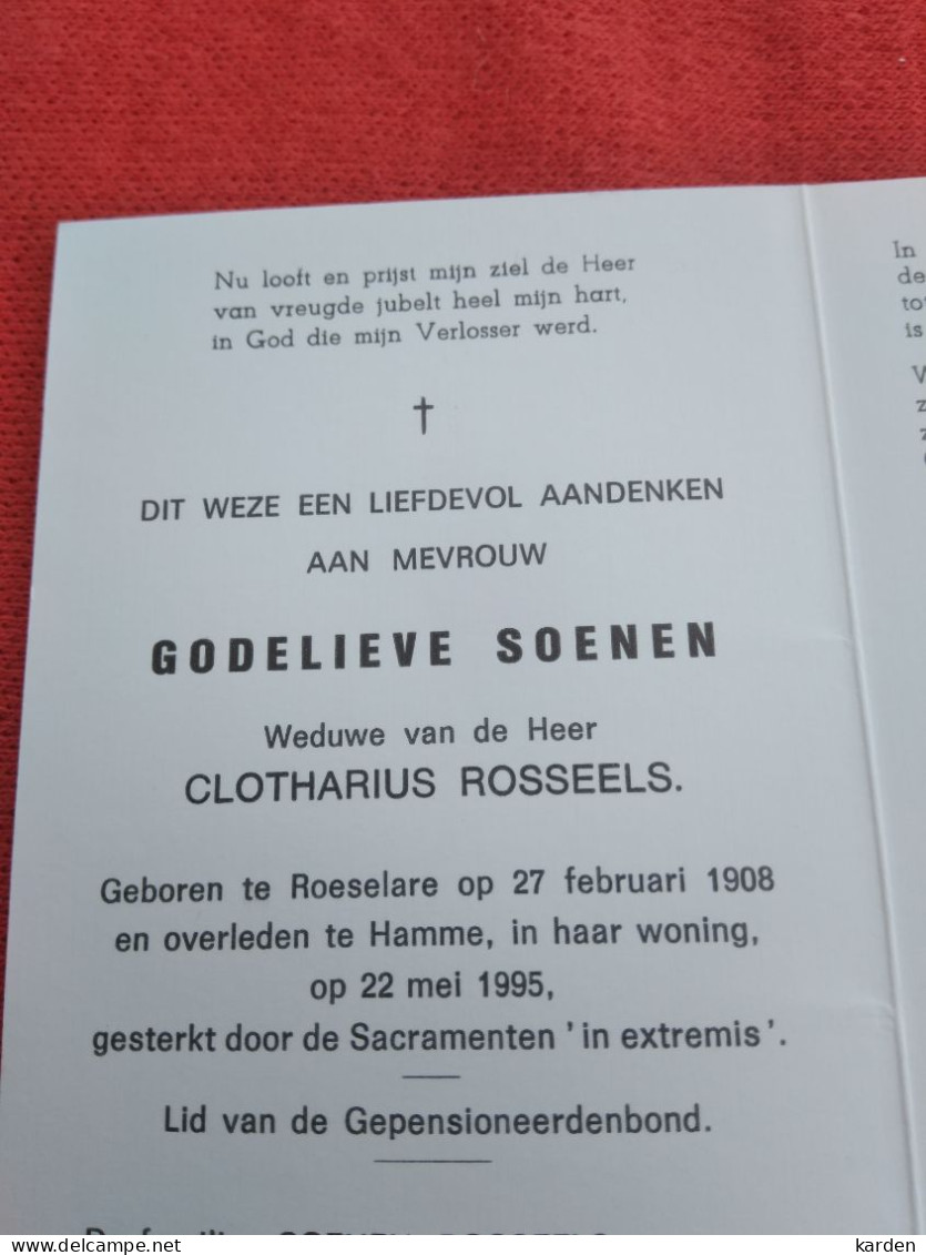 Doodsprentje Godelieve Soenen / Roeselare 27/2/1908 Hamme 22/5/1995 ( Clotharius Rosseels ) - Religion & Esotérisme